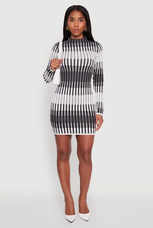 Trendy Mock Neck Striped Long Sleeve Sweater Dress sold by Rainbow
