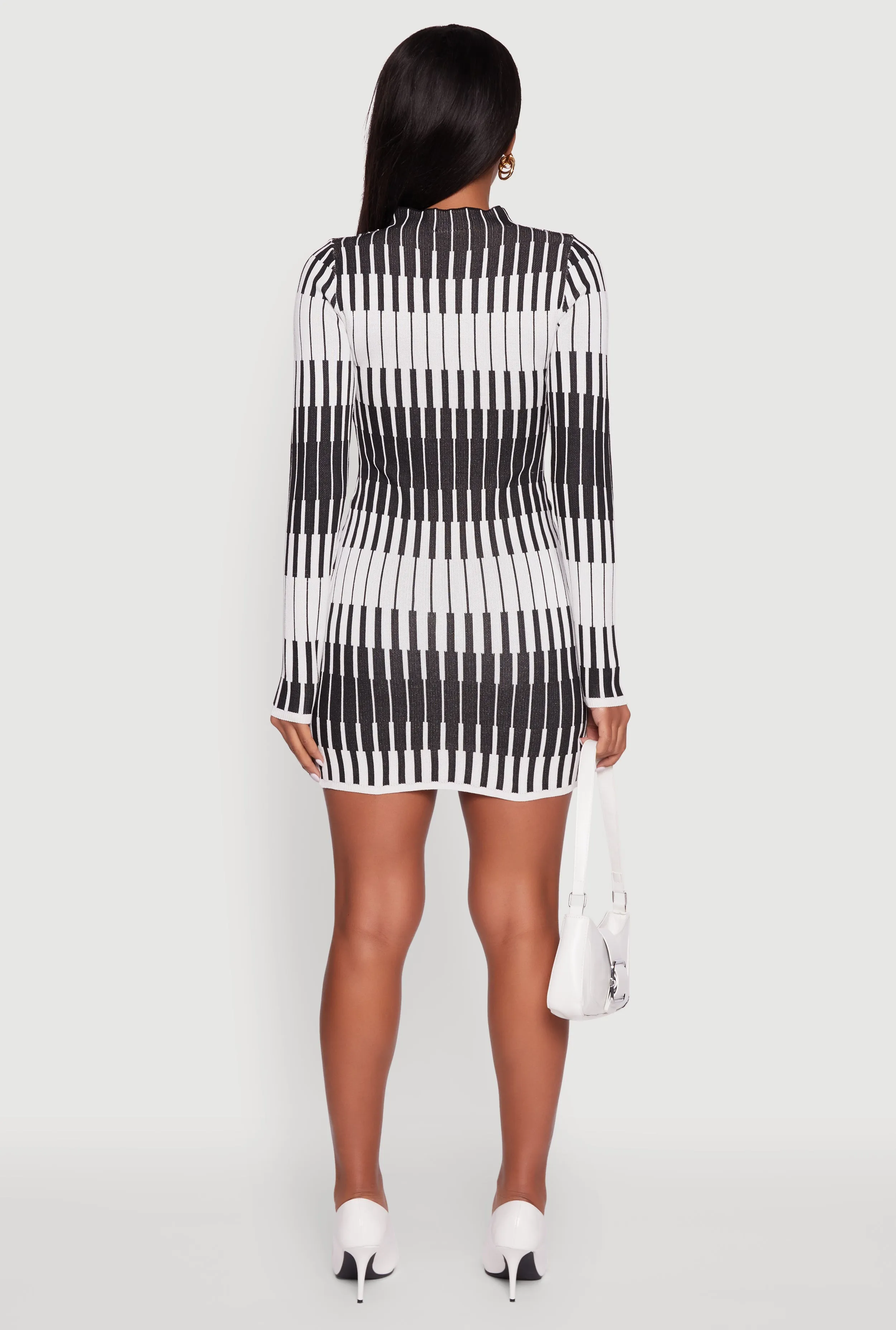 Trendy Mock Neck Striped Long Sleeve Sweater Dress sold by Rainbow product image thumbnail 5