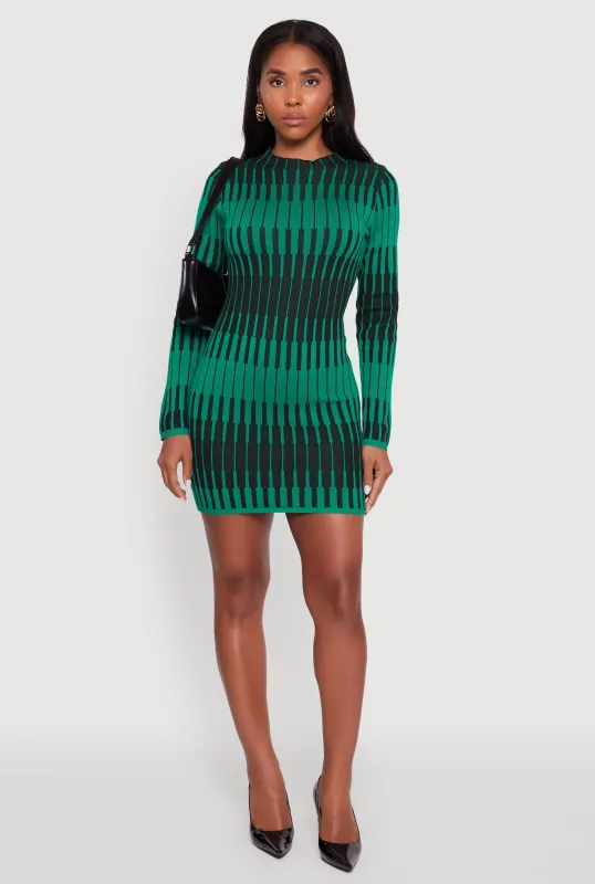 Trendy Mock Neck Striped Long Sleeve Sweater Dress sold by Rainbow