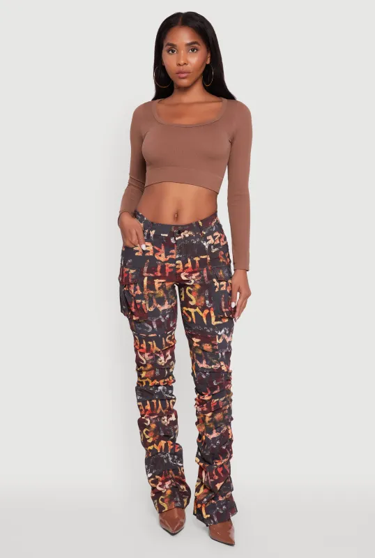 Printed Pattern Stacked Cargo Pants sold by Rainbow
