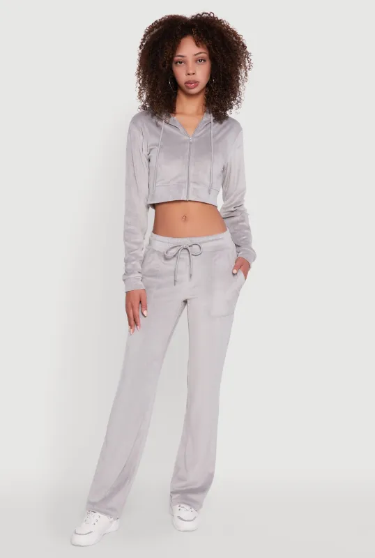 Drawstring Waist Velour Wide Leg Sweatpants sold by Rainbow