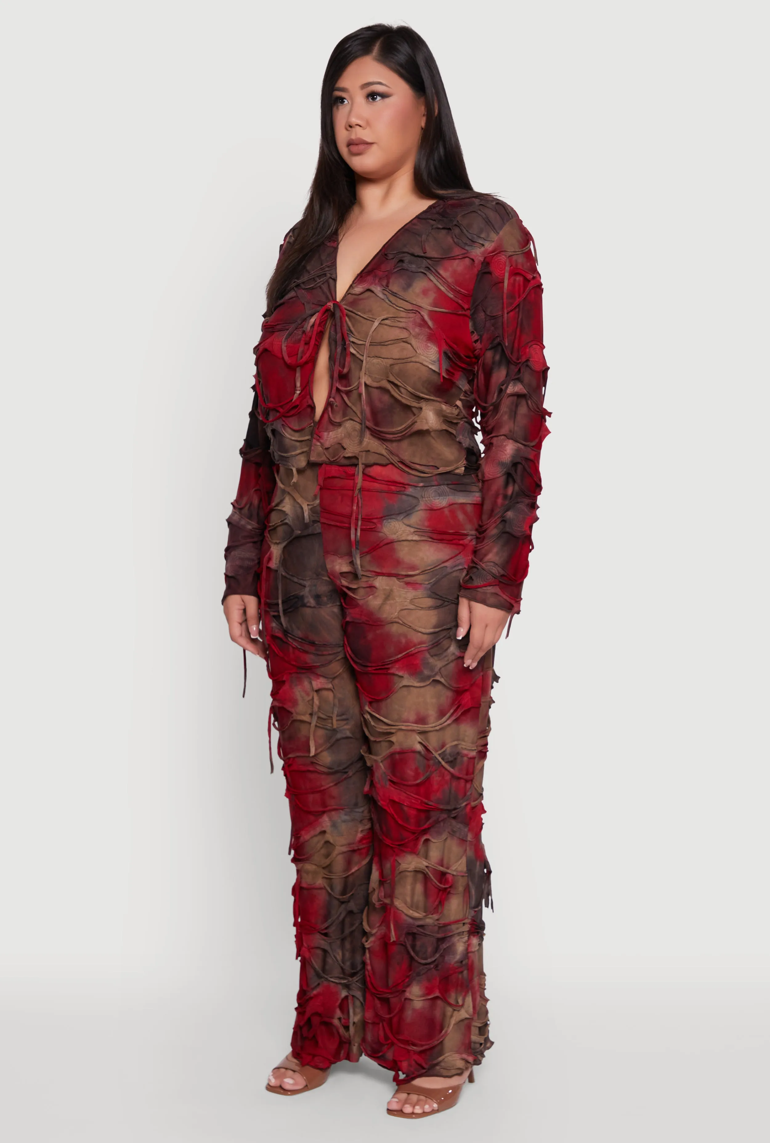 Plus Size Tie Dye Slashed Tie Front Top sold by Rainbow product image thumbnail 5