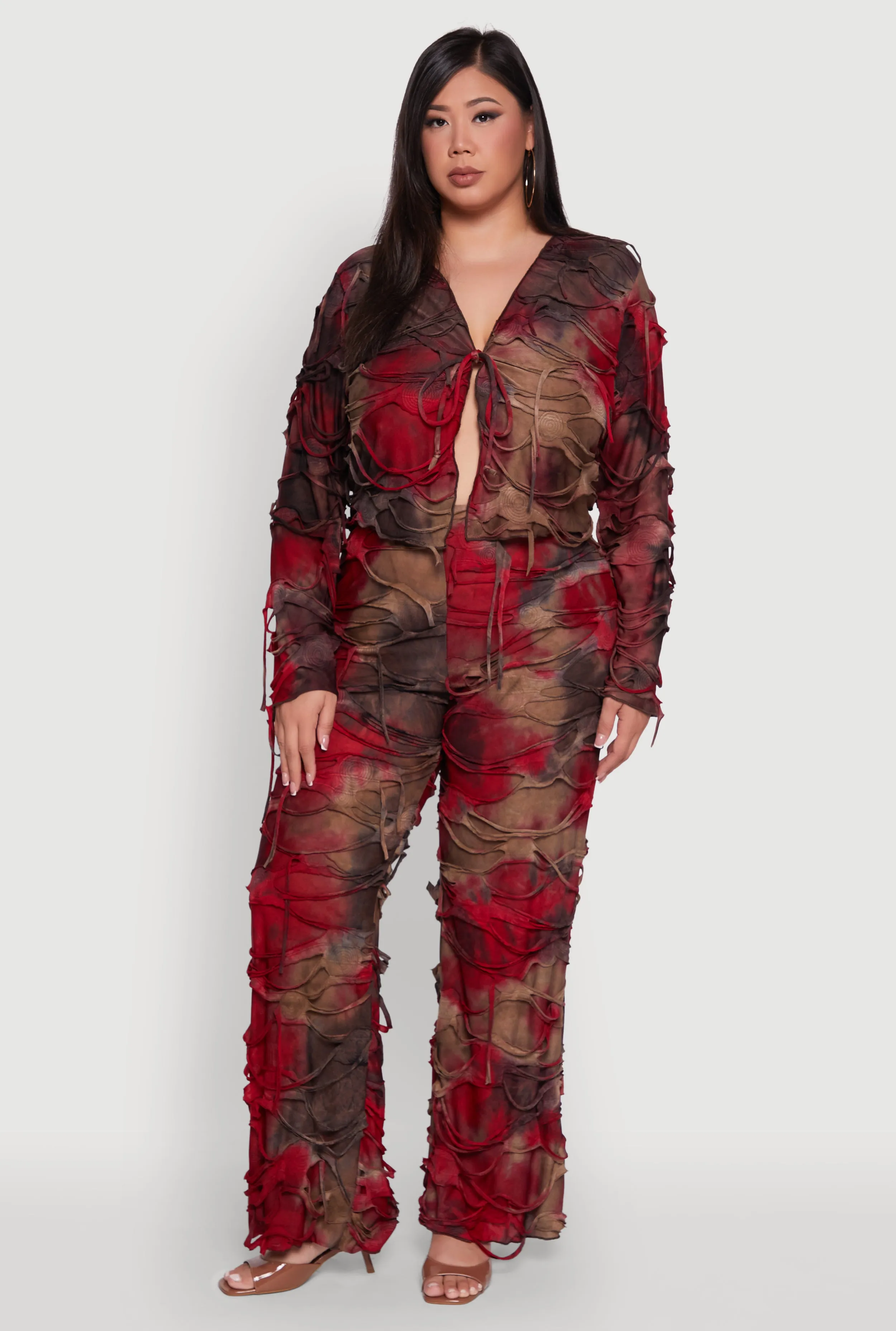 Plus Size Tie Dye Slashed Tie Front Top sold by Rainbow product image thumbnail 2