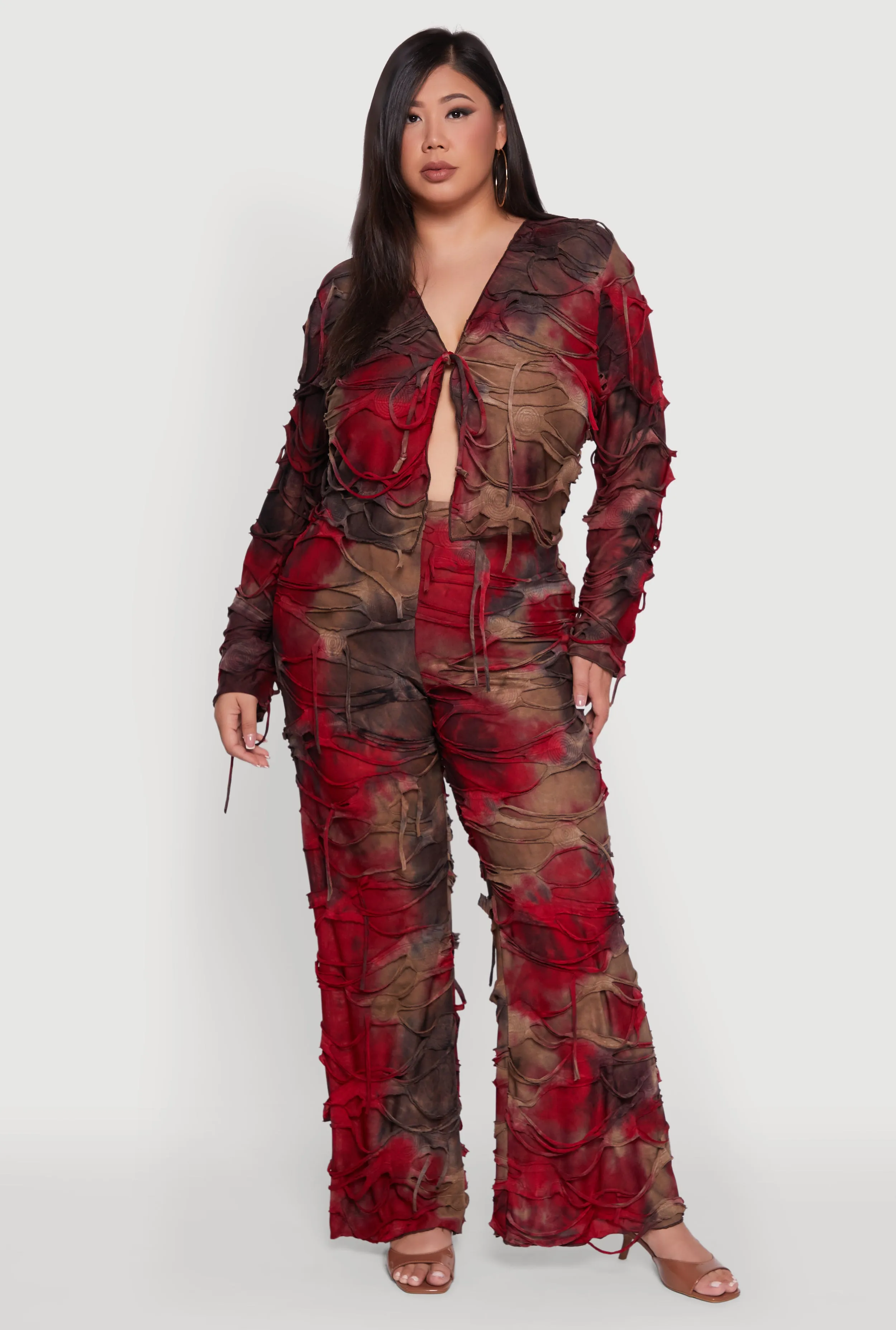 Plus Size Tie Dye Slashed Flare Pants sold by Rainbow