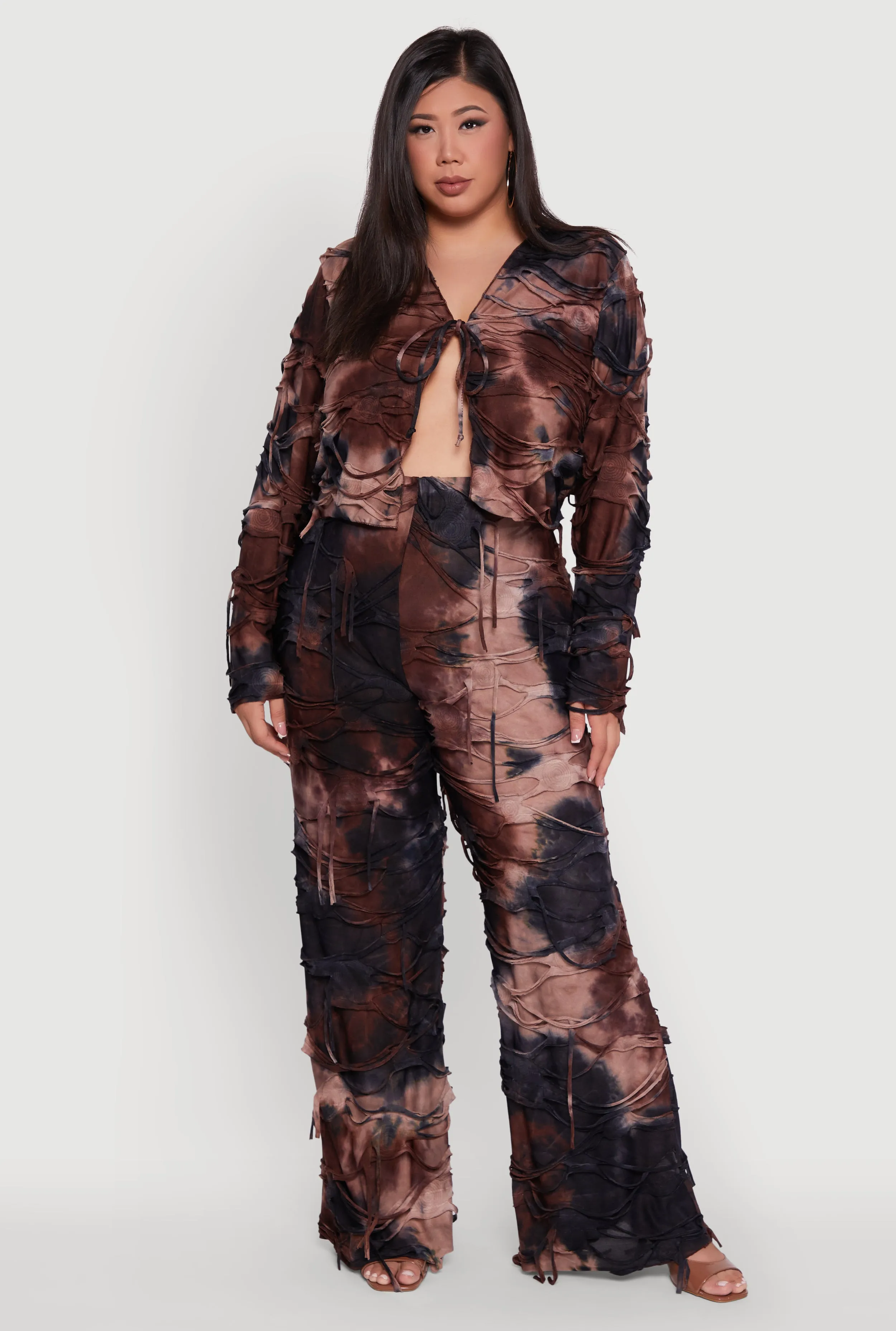 Plus Size Tie Dye Slashed Tie Front Top sold by Rainbow product image thumbnail 2