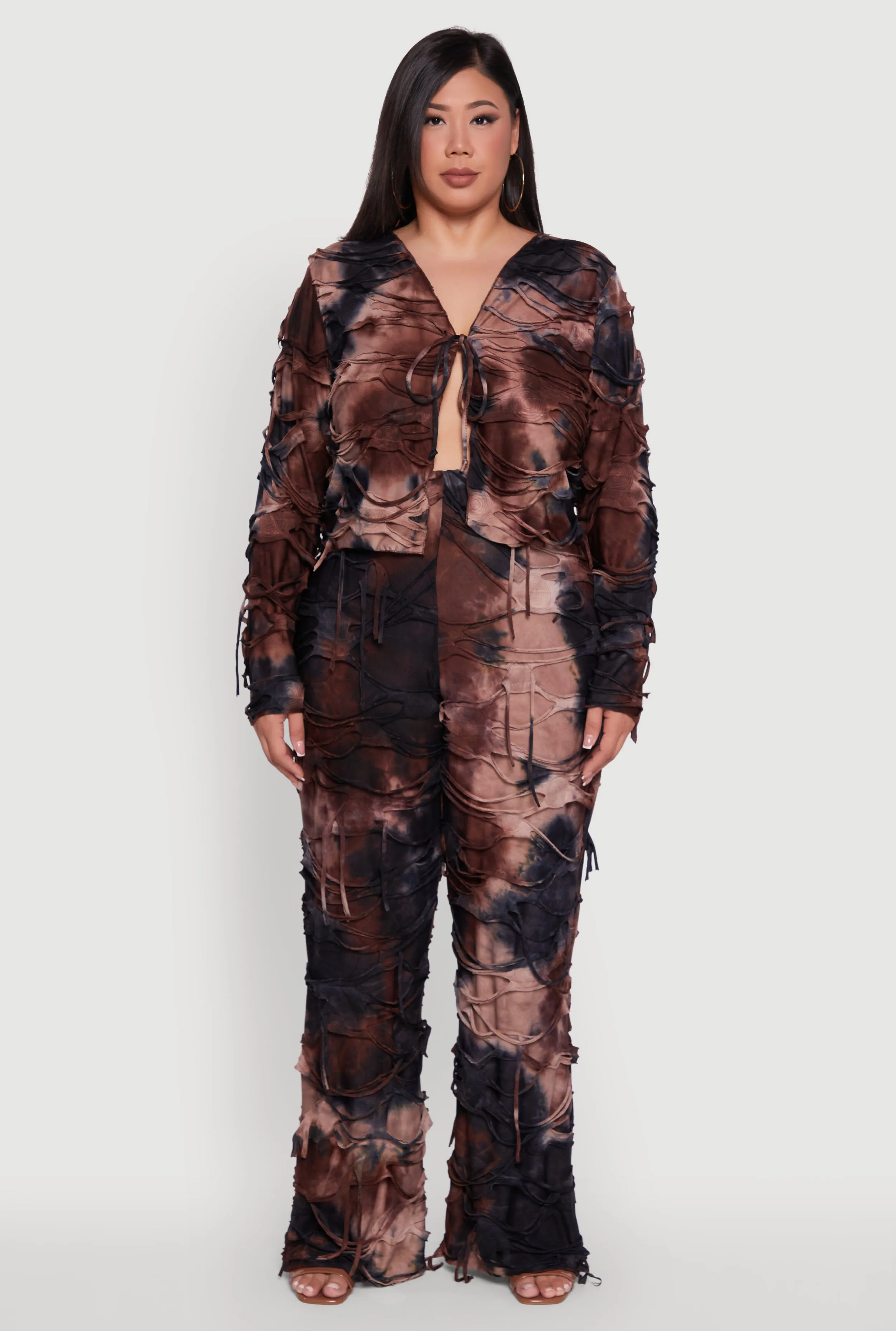 Plus Size Tie Dye Slashed Tie Front Top sold by Rainbow product image thumbnail 3