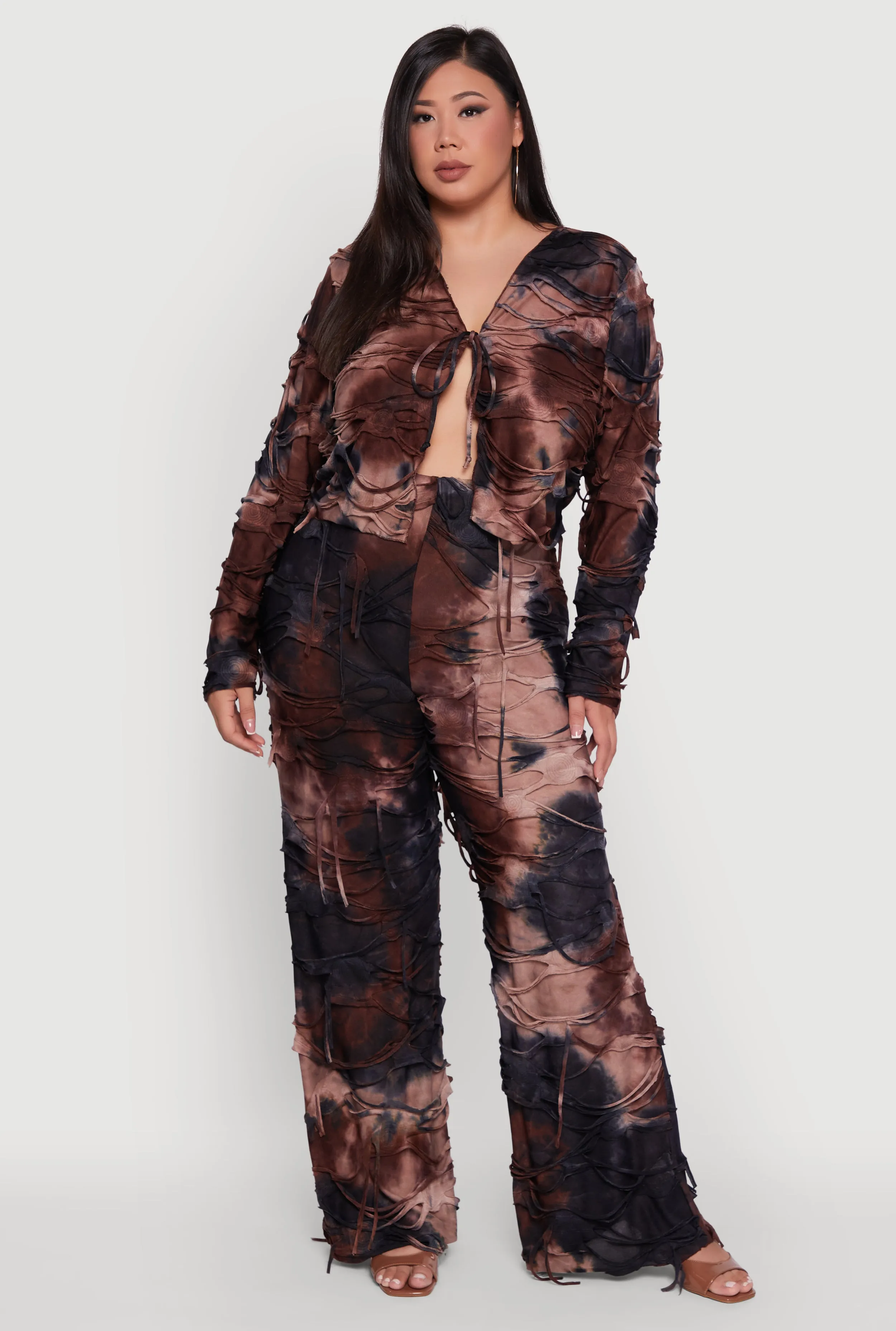 Plus Size Tie Dye Slashed Flare Pants sold by Rainbow