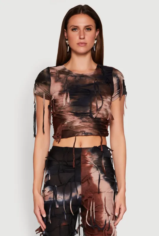Tie Dye Slashed Crop Top sold by Rainbow