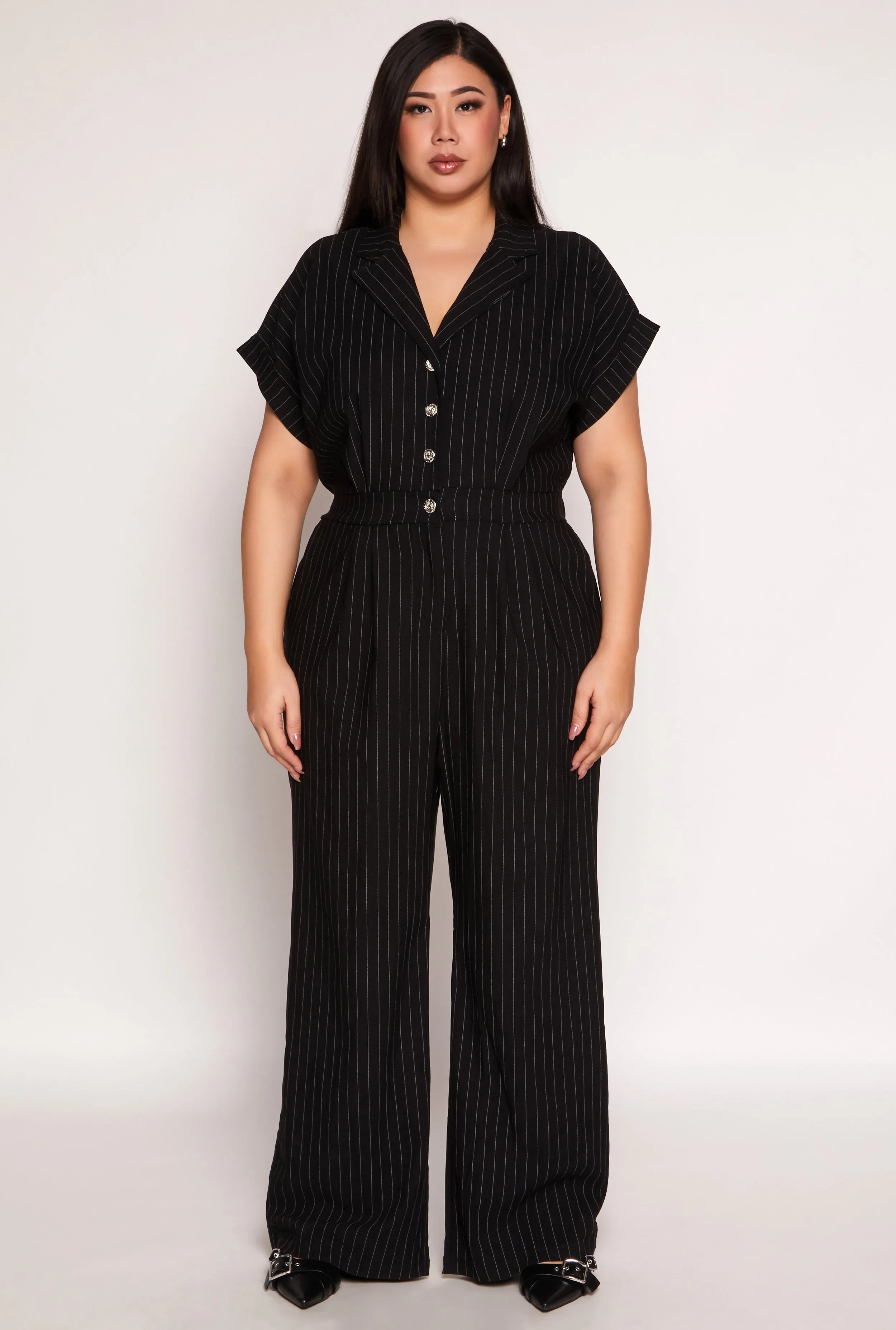 Plus Size Pinstripe Wide Leg Jumpsuit sold by Rainbow product image thumbnail 2