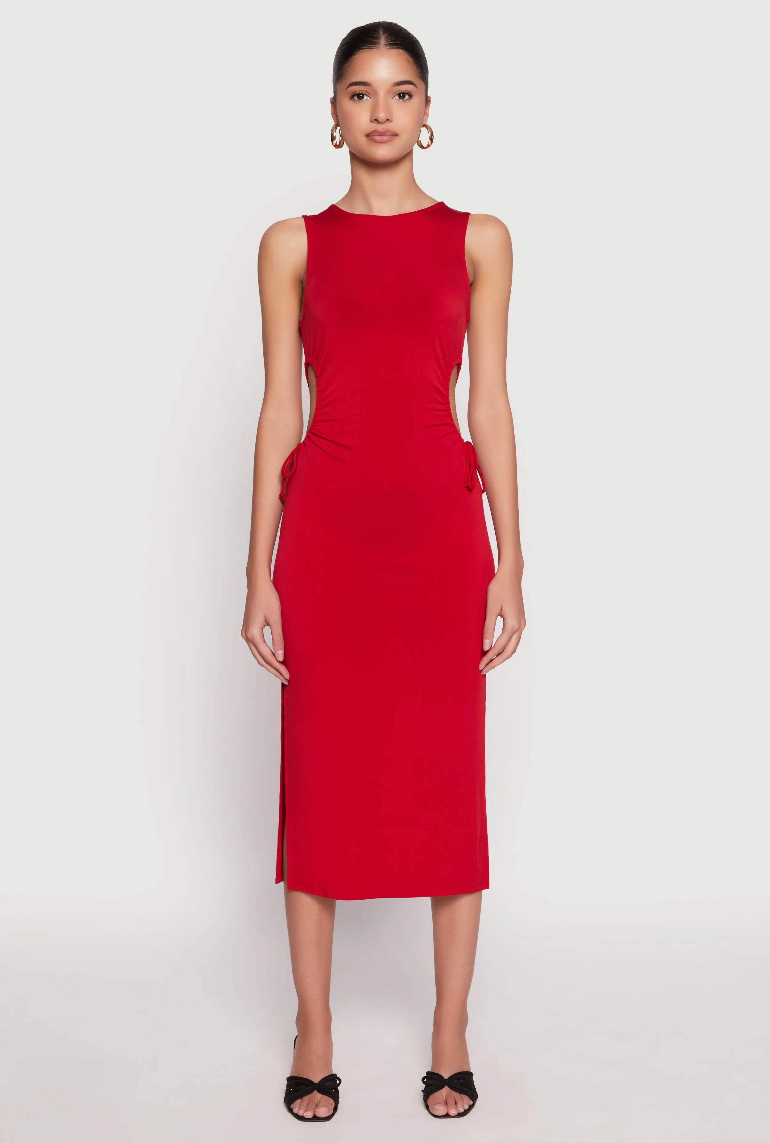 Drawstring Side Cut Out Midi Dress sold by Rainbow