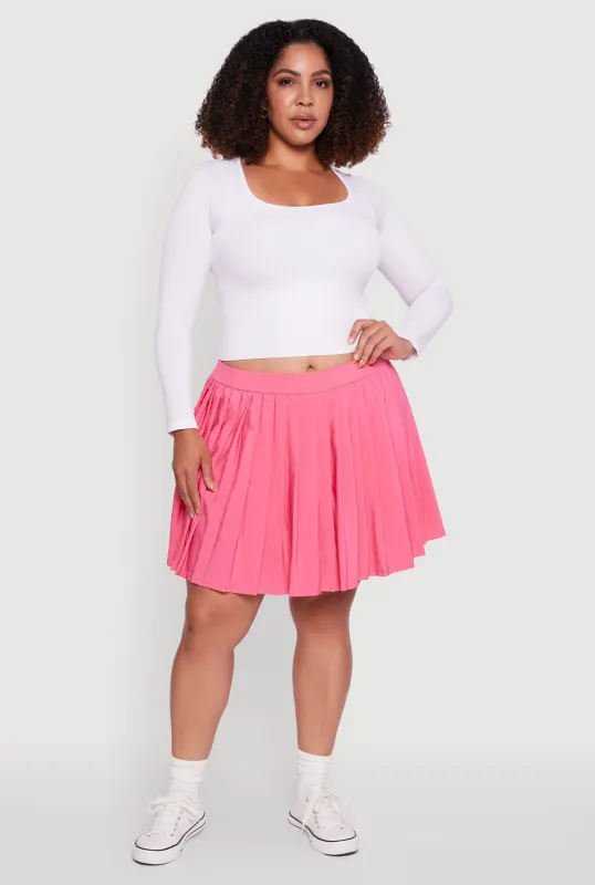 Plus Size High Waisted Pleated Mini Tennis Skirt sold by Rainbow