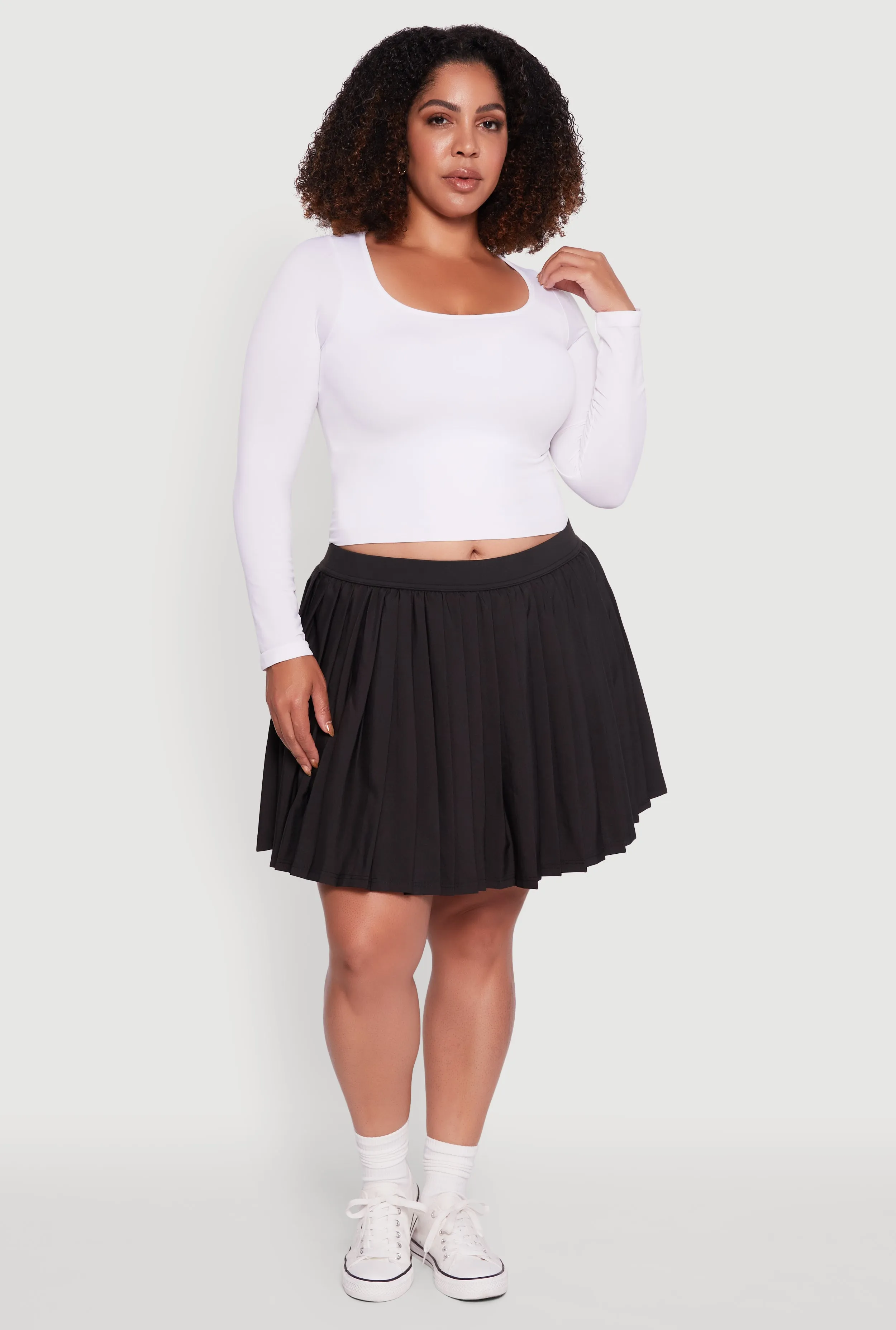 Plus Size High Waisted Pleated Mini Tennis Skirt sold by Rainbow