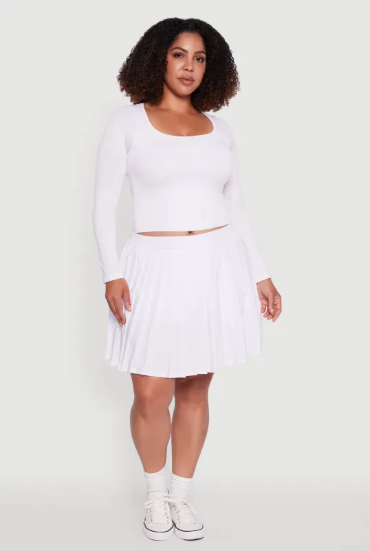 Plus Size High Waisted Pleated Mini Tennis Skirt sold by Rainbow