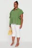 Plus Size Crepe Knit Button Front Peplum Blouse sold by Rainbow