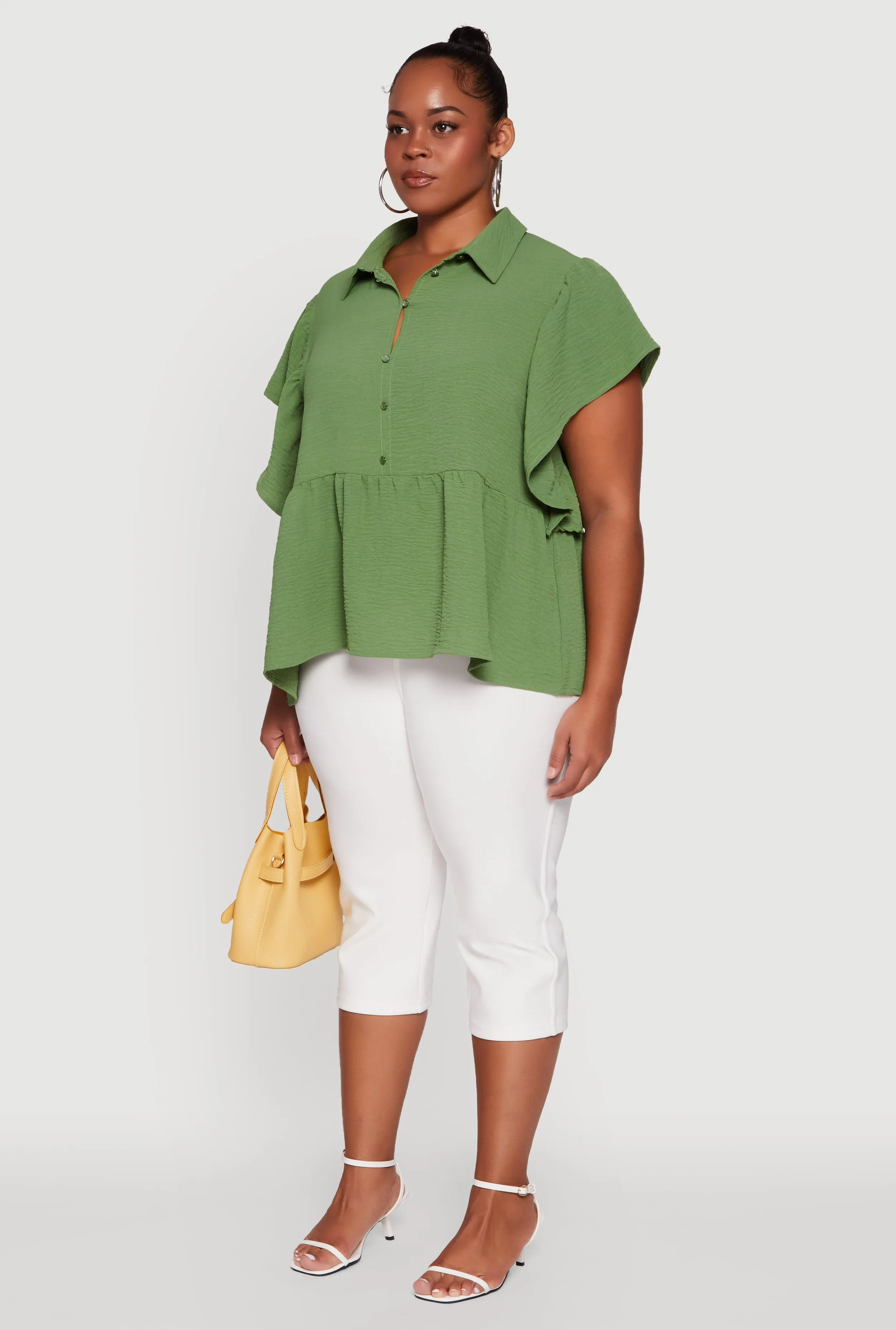 Plus Size Crepe Knit Button Front Peplum Blouse sold by Rainbow product image thumbnail 5