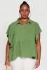 Plus Size Crepe Knit Button Front Peplum Blouse sold by Rainbow