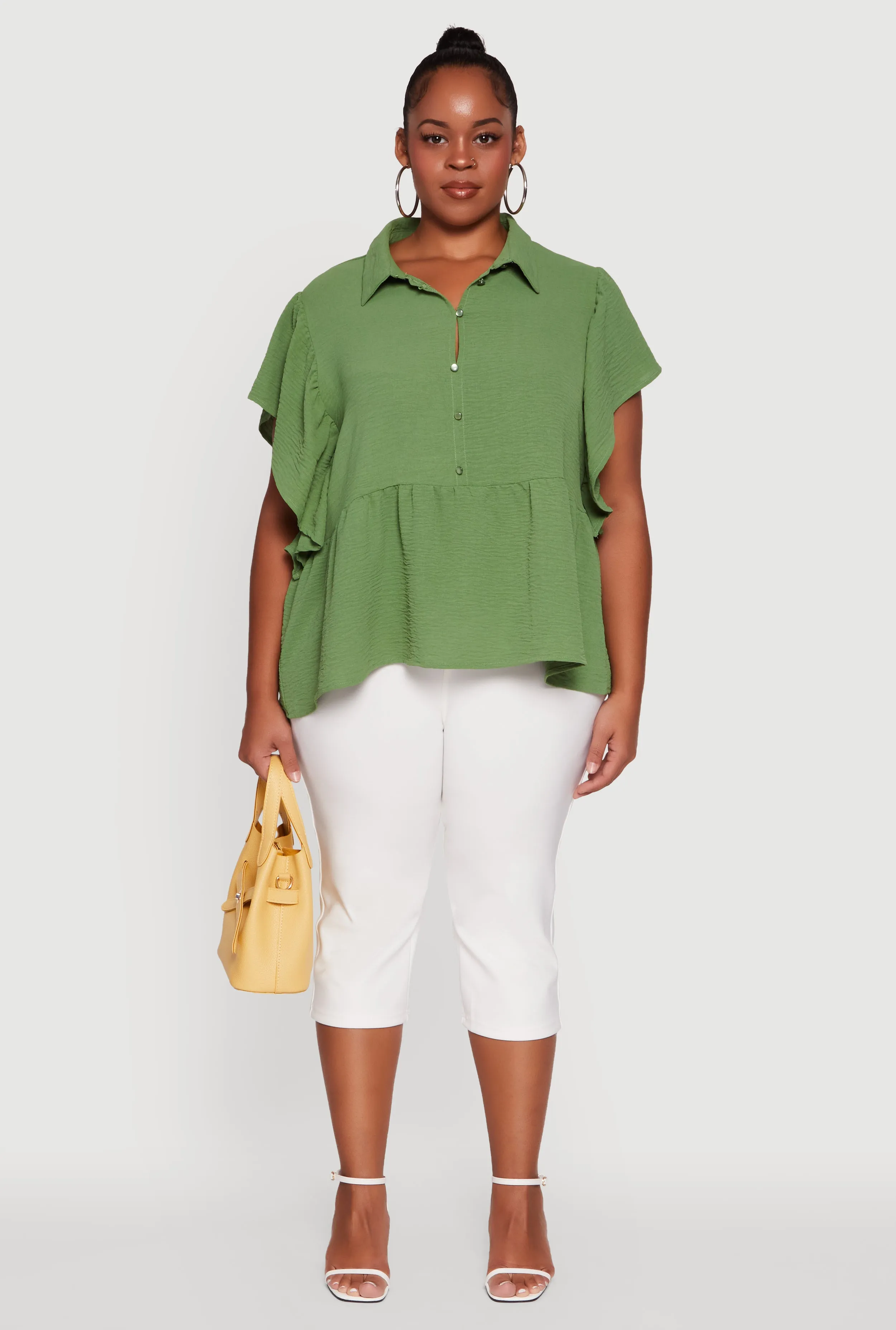 Plus Size Crepe Knit Button Front Peplum Blouse sold by Rainbow product image thumbnail 3