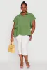 Plus Size Crepe Knit Button Front Peplum Blouse sold by Rainbow