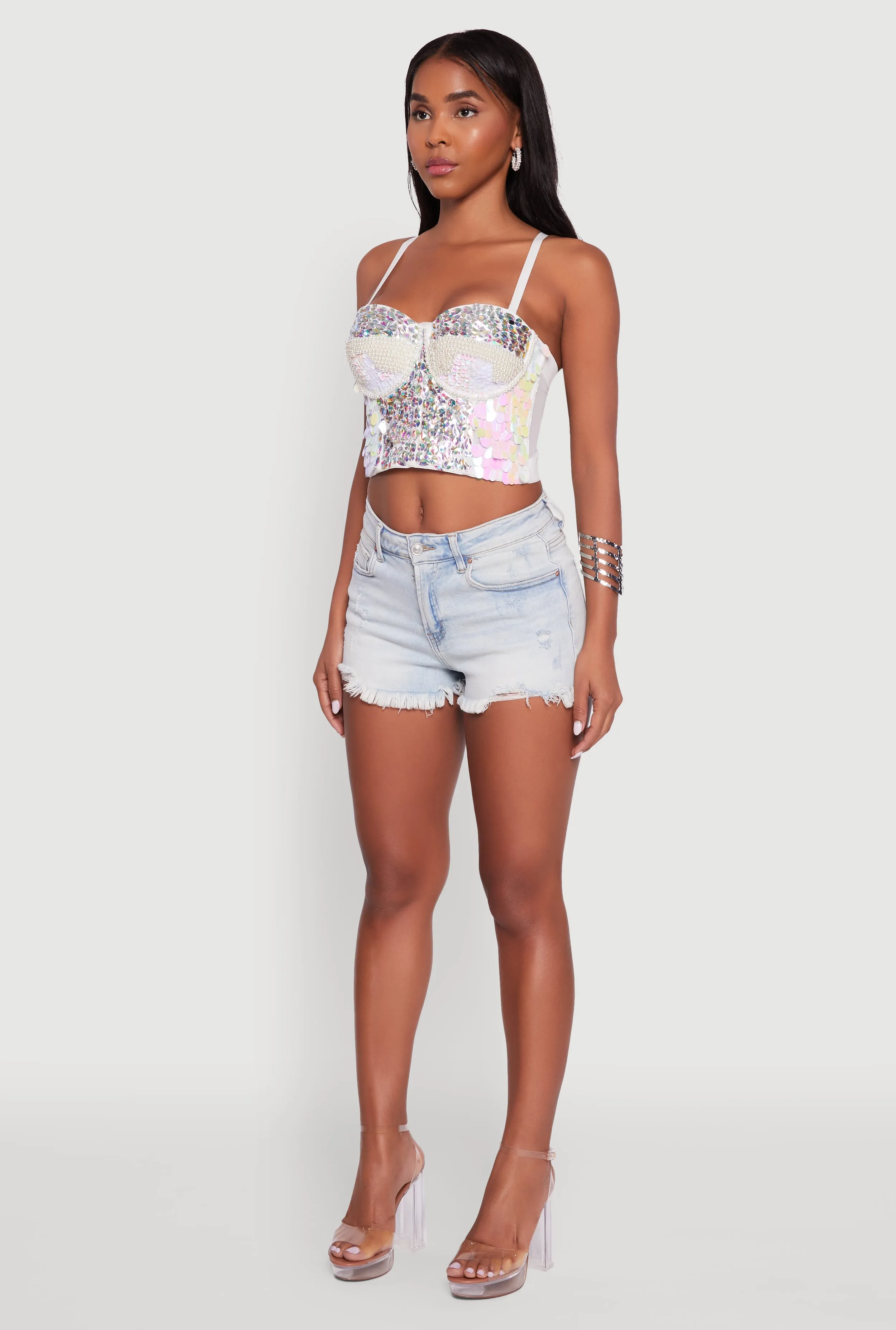 Faux Pearl Gemstone Sequin Convertible Bustier Top sold by Rainbow product image thumbnail 5