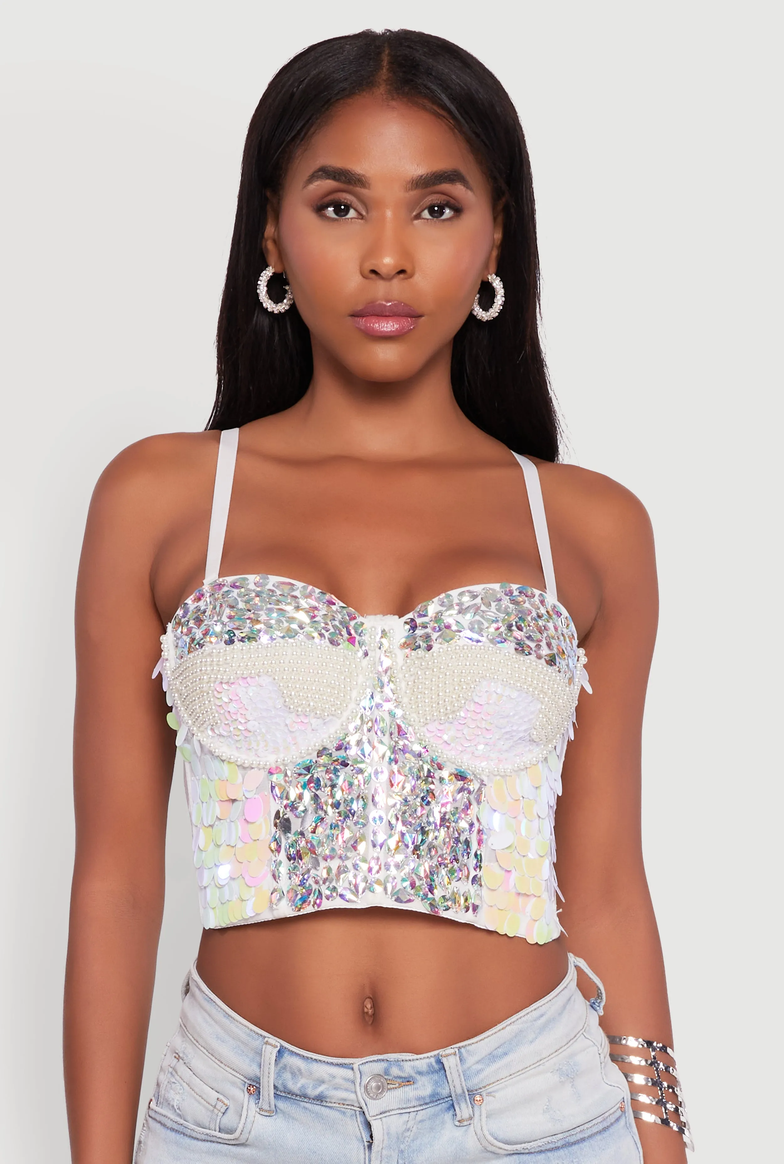Faux Pearl Gemstone Sequin Convertible Bustier Top sold by Rainbow product image thumbnail 2