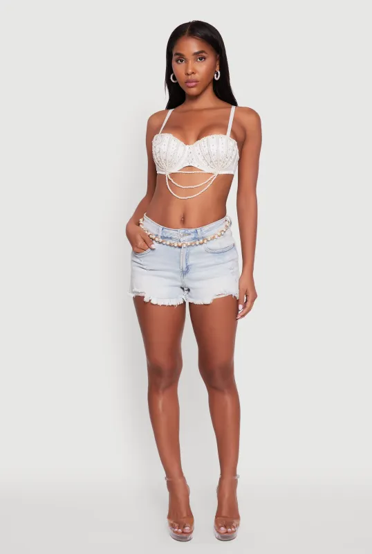 Rhinestone Layered Faux Pearl Convertible Bustier Top sold by Rainbow