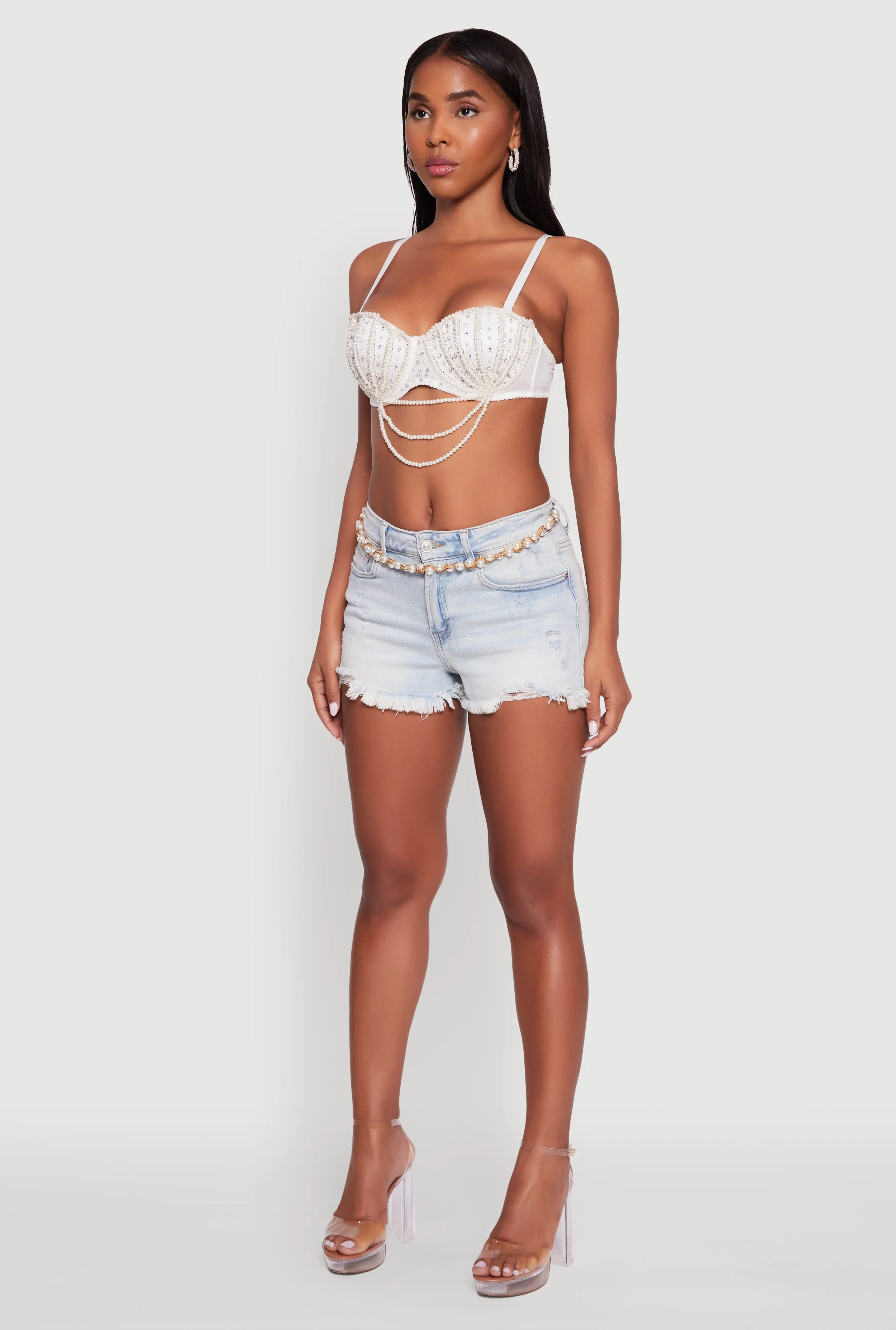 Rhinestone Layered Faux Pearl Convertible Bustier Top sold by Rainbow product image thumbnail 5