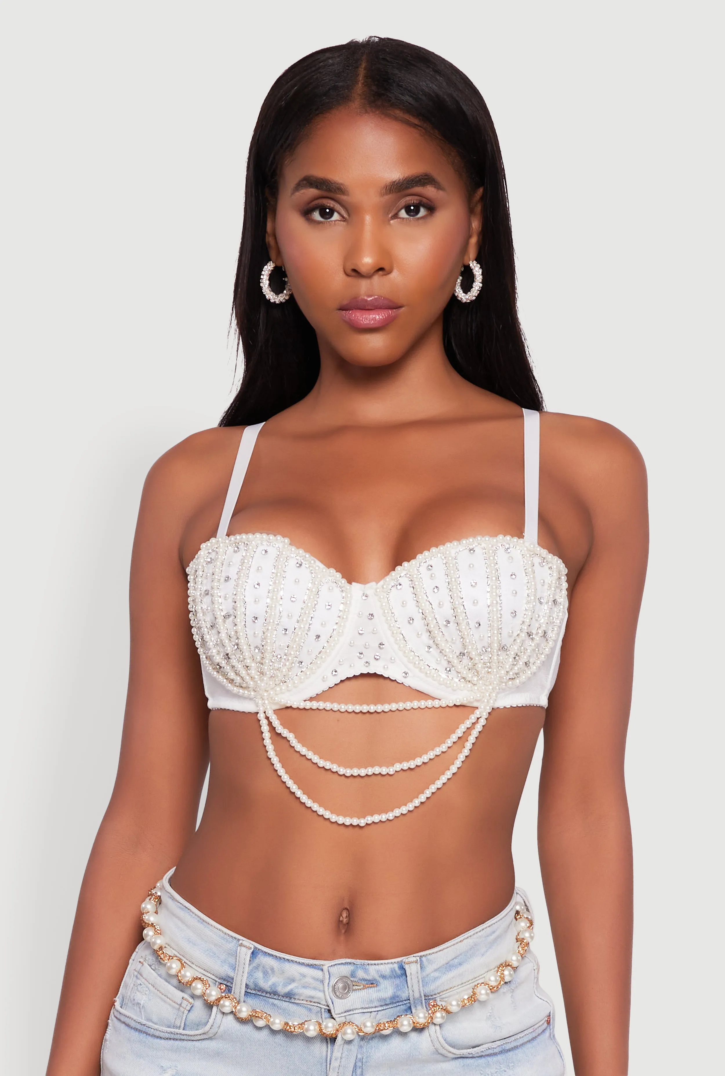 Rhinestone Layered Faux Pearl Convertible Bustier Top sold by Rainbow product image thumbnail 2