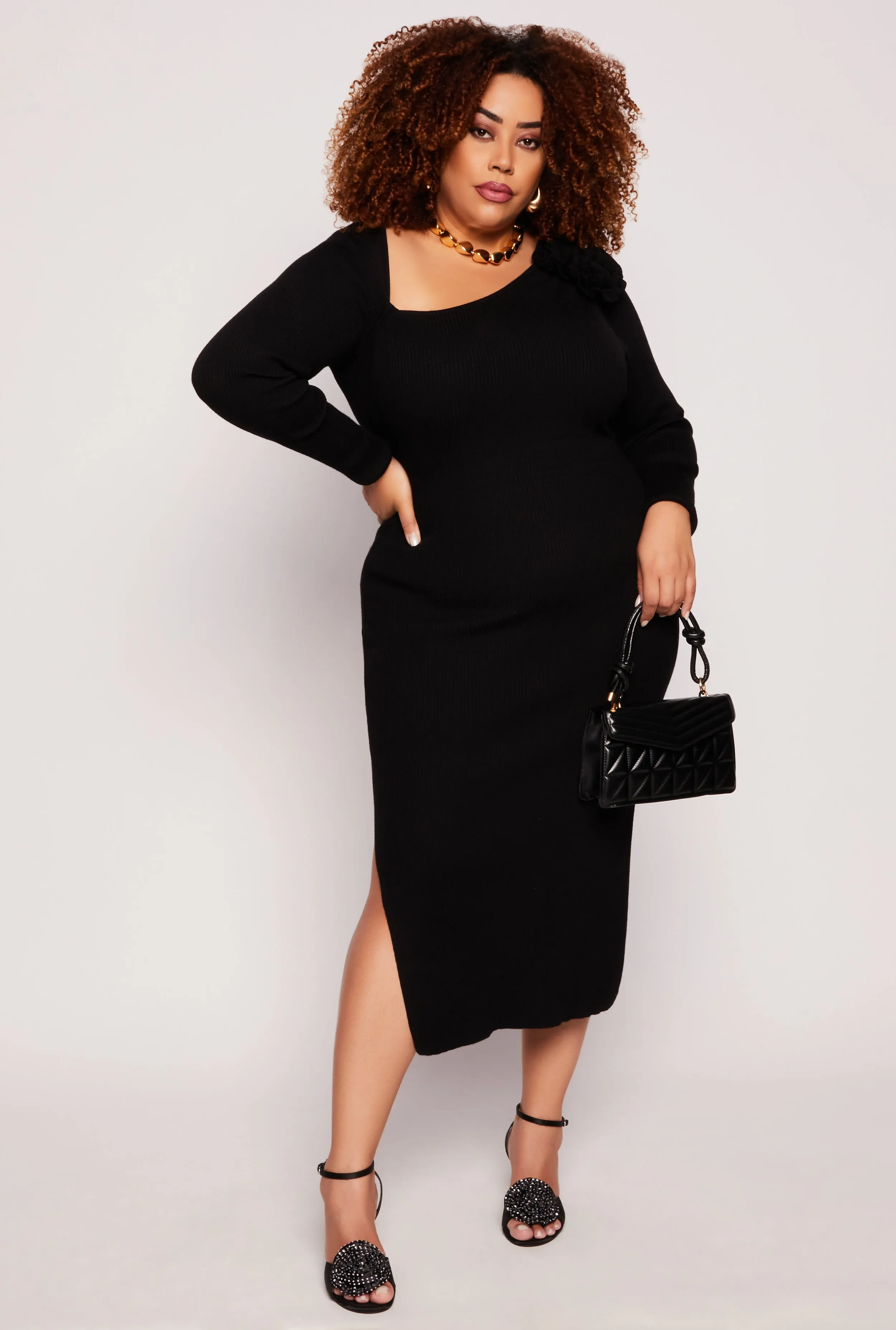 Plus Size Almost Famous 3D Rose Sweater Dress sold by Rainbow