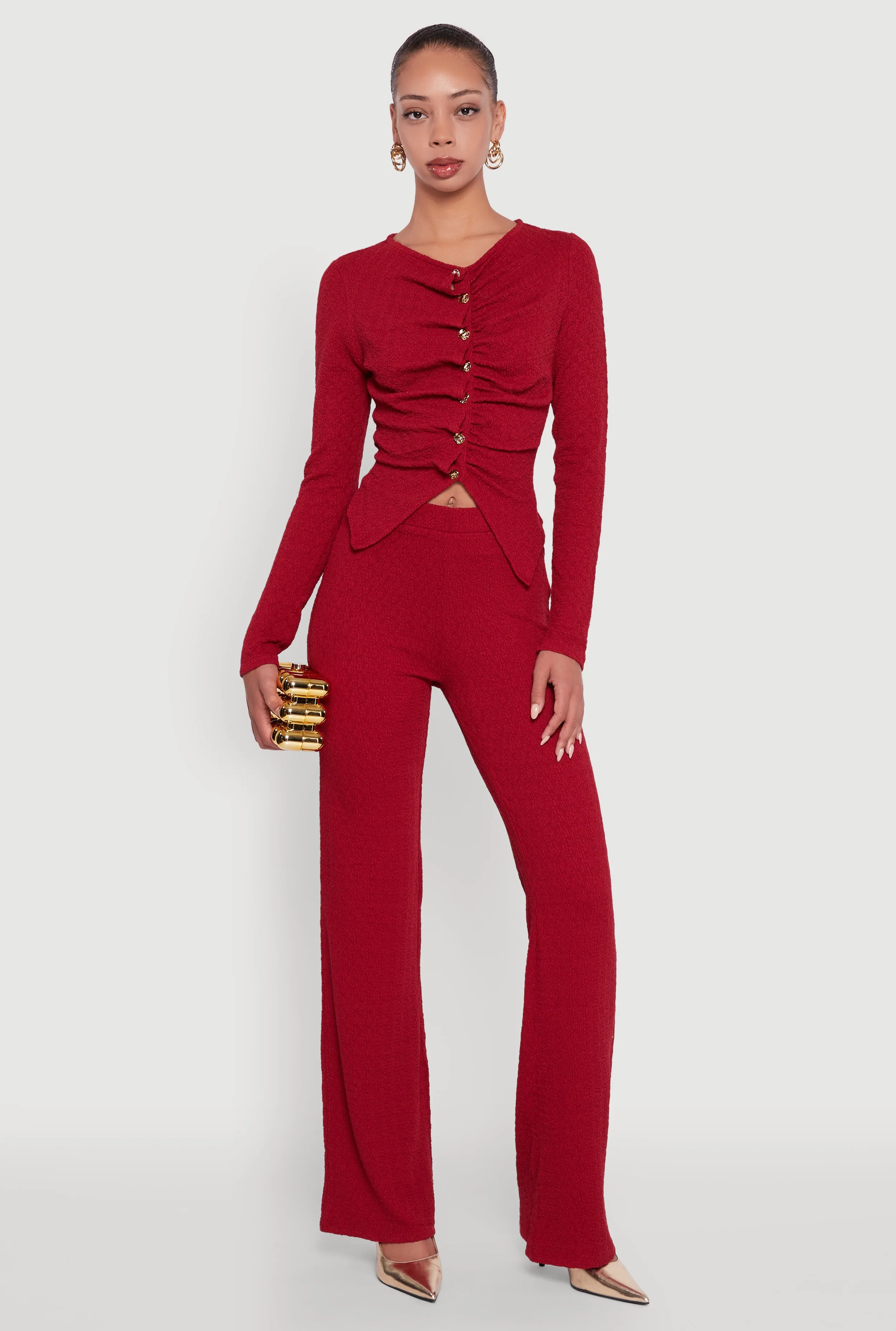 High Waisted Wide Leg Textured Knit Pants sold by Rainbow