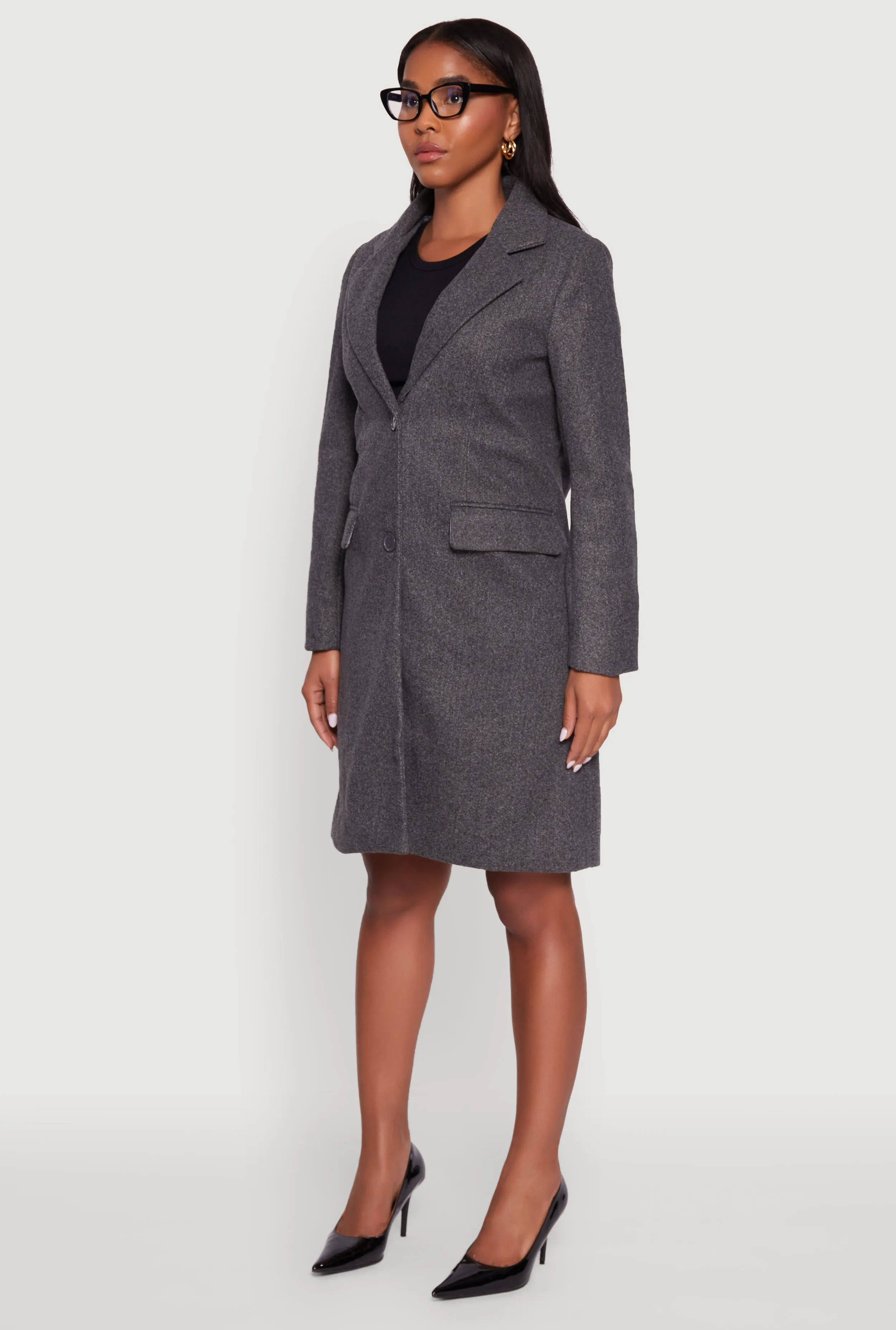 Faux Wool Button Front Long Sleeve Coat sold by Rainbow product image thumbnail 5