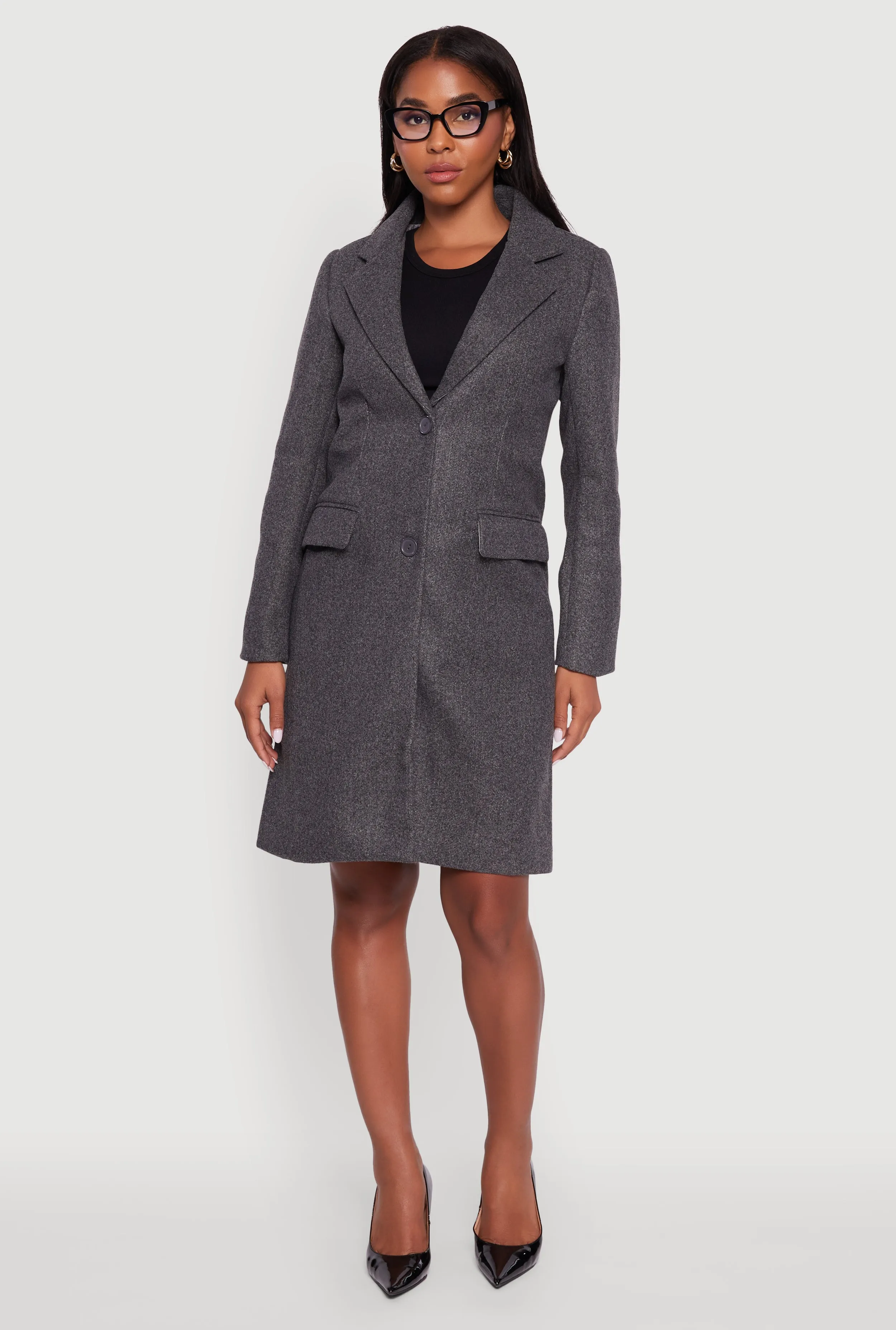 Faux Wool Button Front Long Sleeve Coat sold by Rainbow product image thumbnail 2