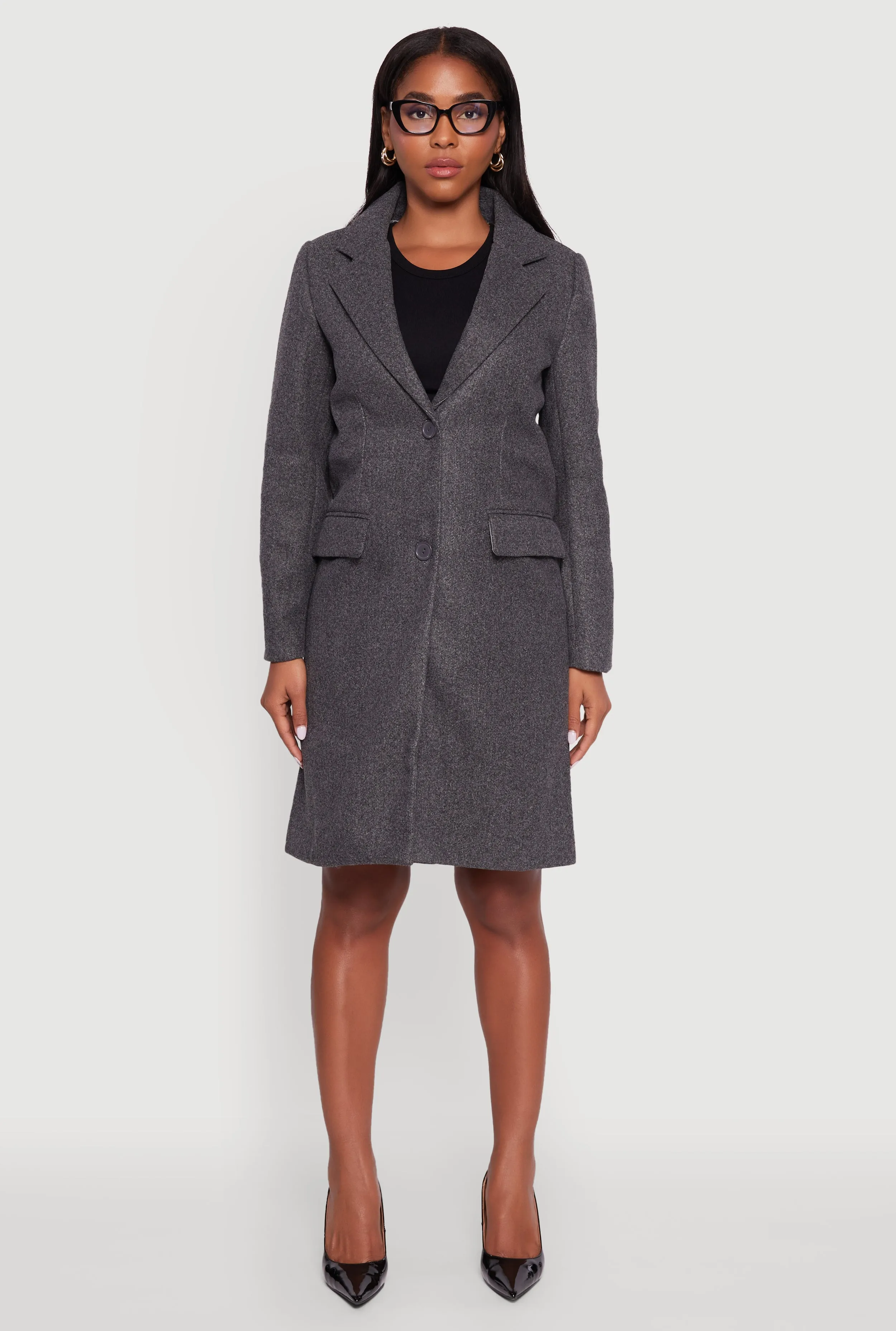 Faux Wool Button Front Long Sleeve Coat sold by Rainbow product image thumbnail 3