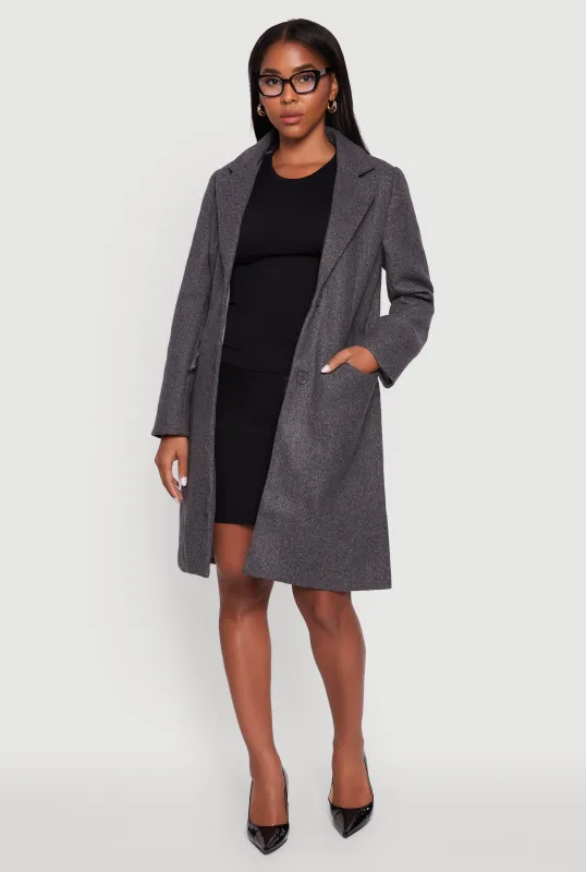 Faux Wool Button Front Long Sleeve Coat sold by Rainbow
