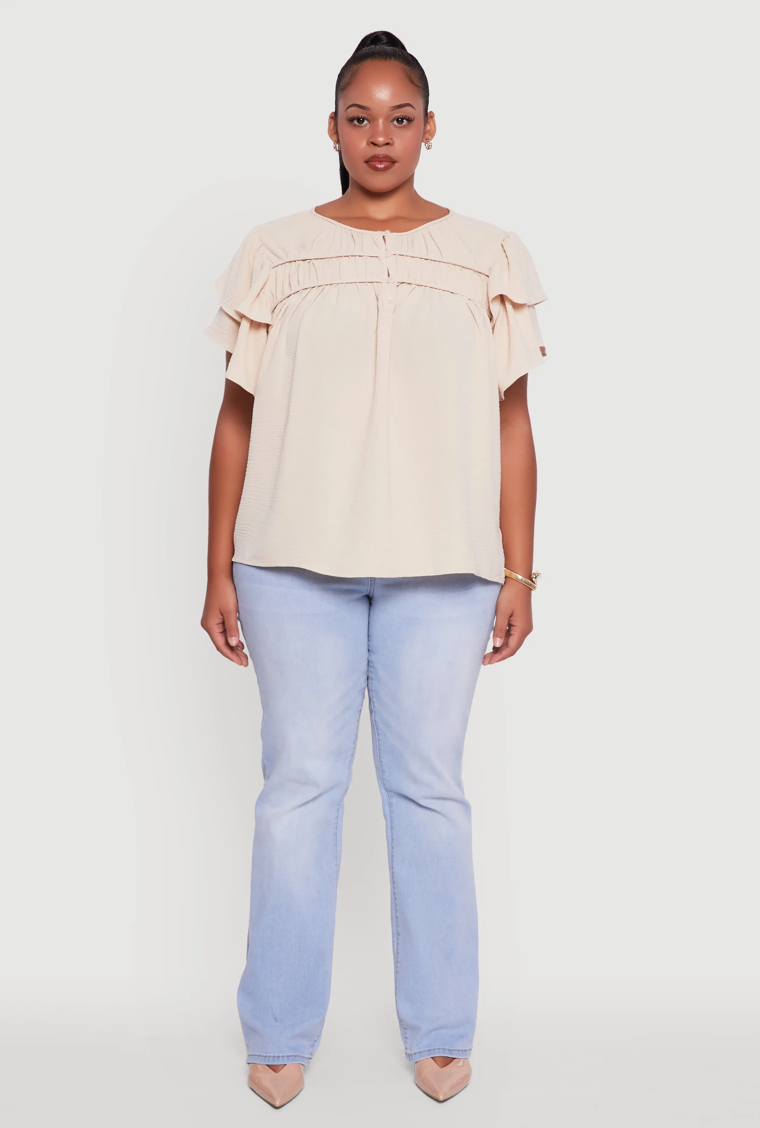 Plus Size Crepe Knit Peasant Blouse sold by Rainbow product image thumbnail 3