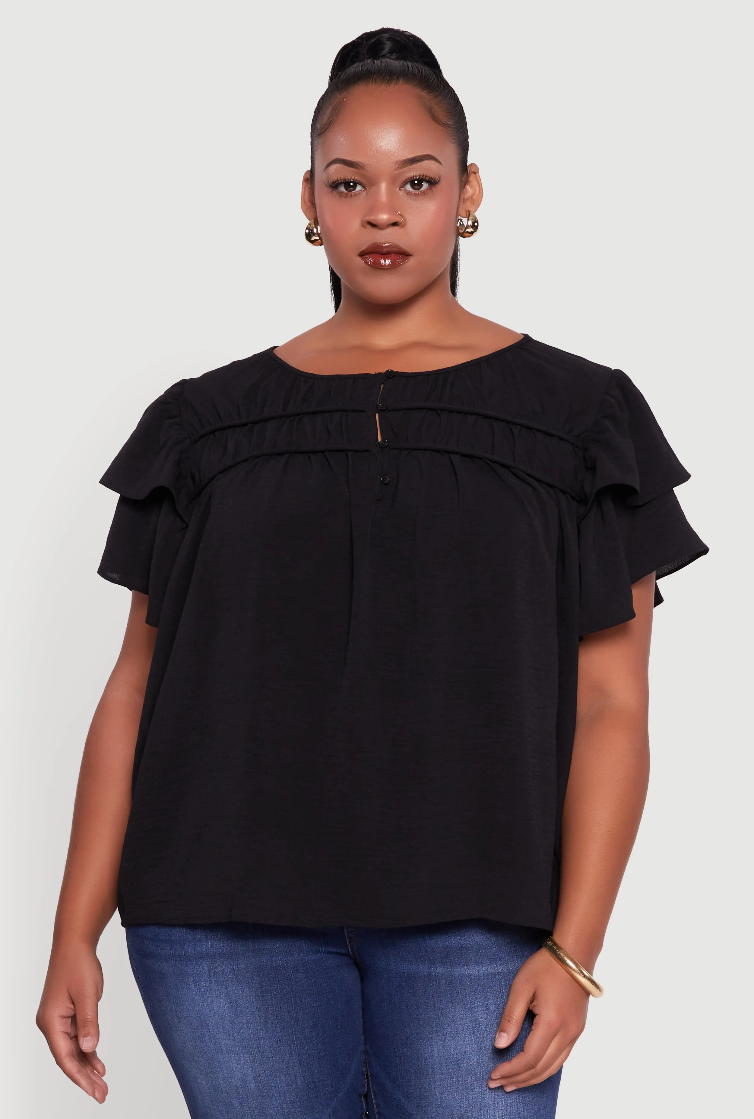 Plus Size Crepe Knit Peasant Blouse sold by Rainbow product image thumbnail 2