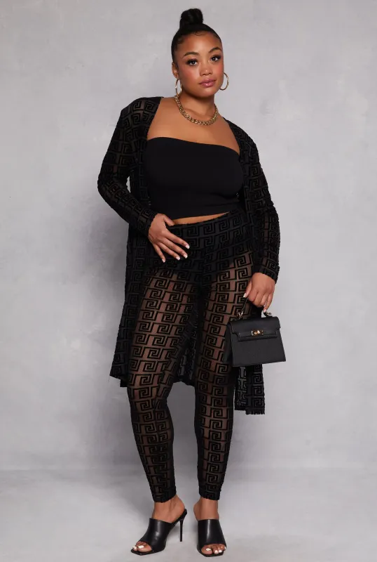 Plus Size Velvet Burnout Greek Key Leggings sold by Rainbow