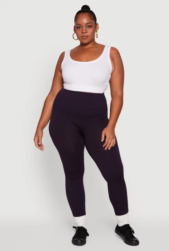 Plus Size Shadow Striped Seamless Fleece Lined Leggings sold by Rainbow