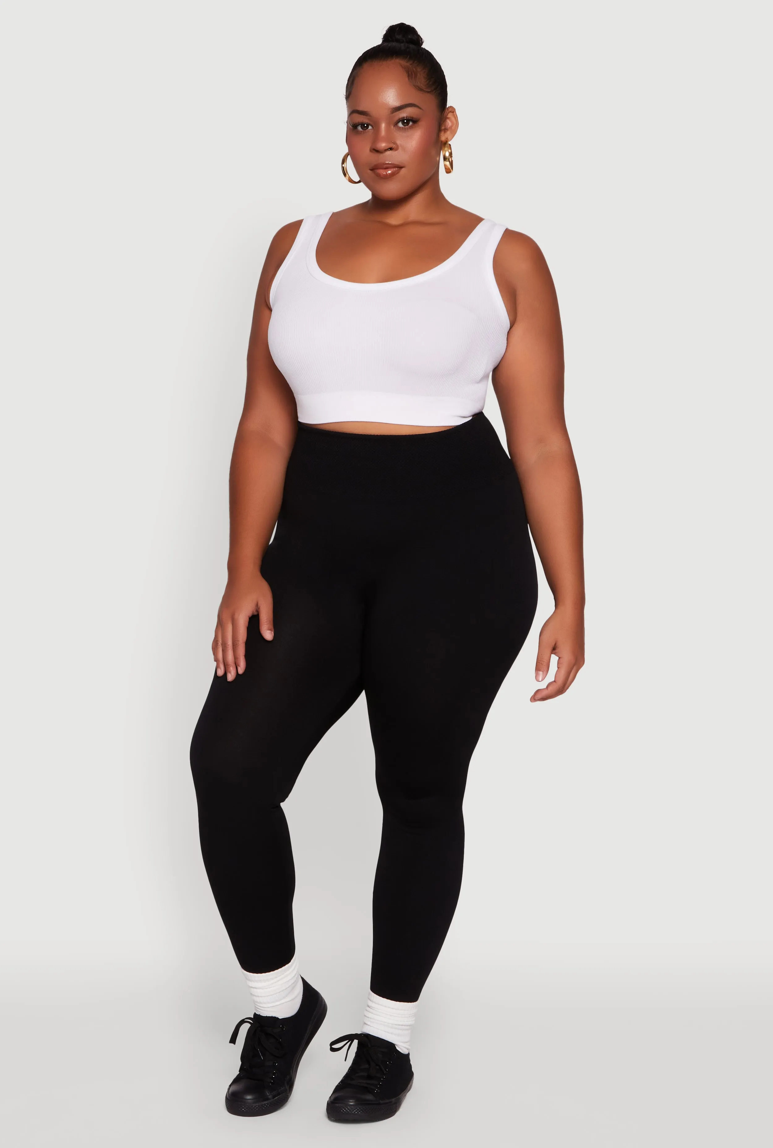 Plus Size Fleece Lined Leggings with Textured Waistband sold by Rainbow