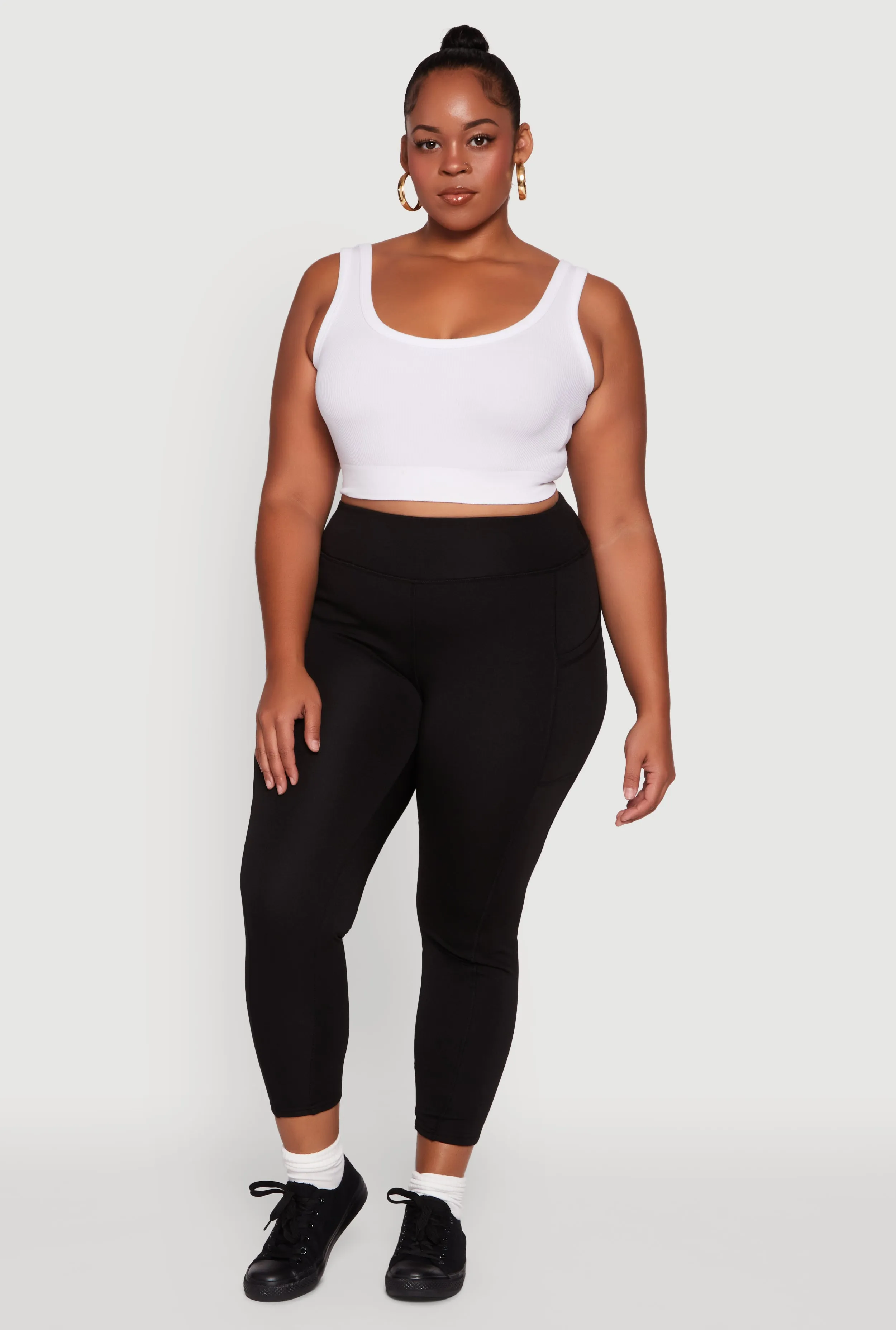 Plus Size Fleece Lined Cropped Leggings with Pockets sold by Rainbow