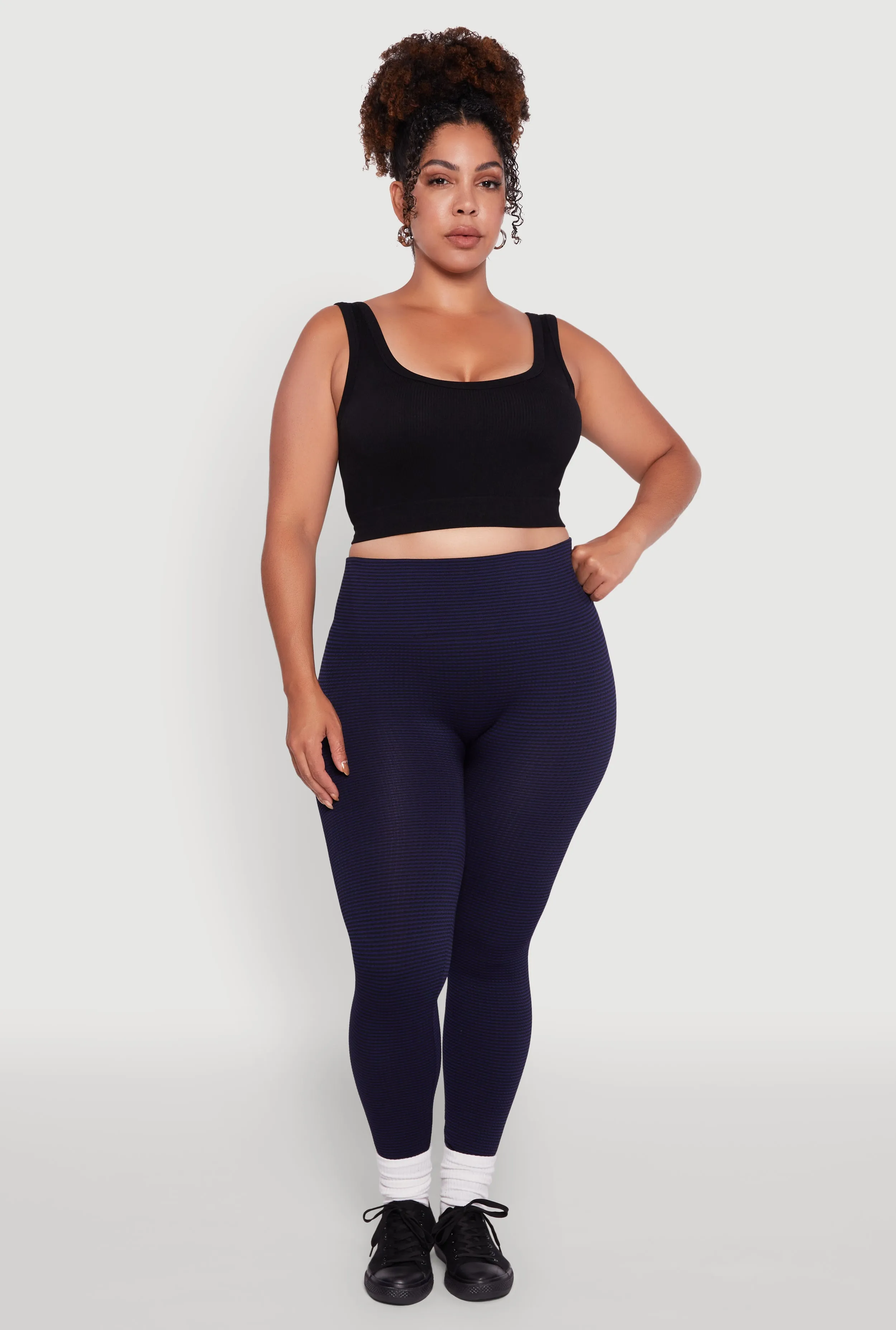 Plus Size Shadow Striped Seamless Fleece Lined Leggings sold by Rainbow