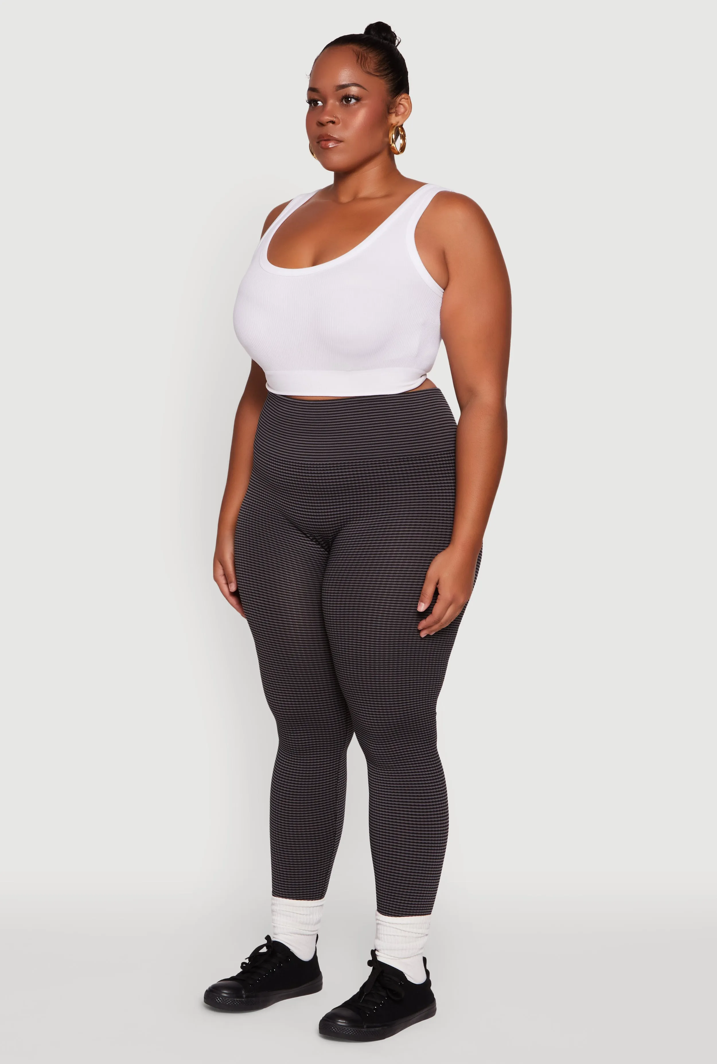 Plus Size Shadow Striped Seamless Fleece Lined Leggings sold by Rainbow product image thumbnail 3