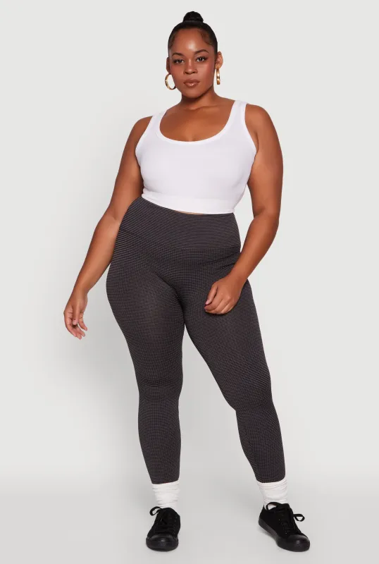 Plus Size Shadow Striped Seamless Fleece Lined Leggings sold by Rainbow
