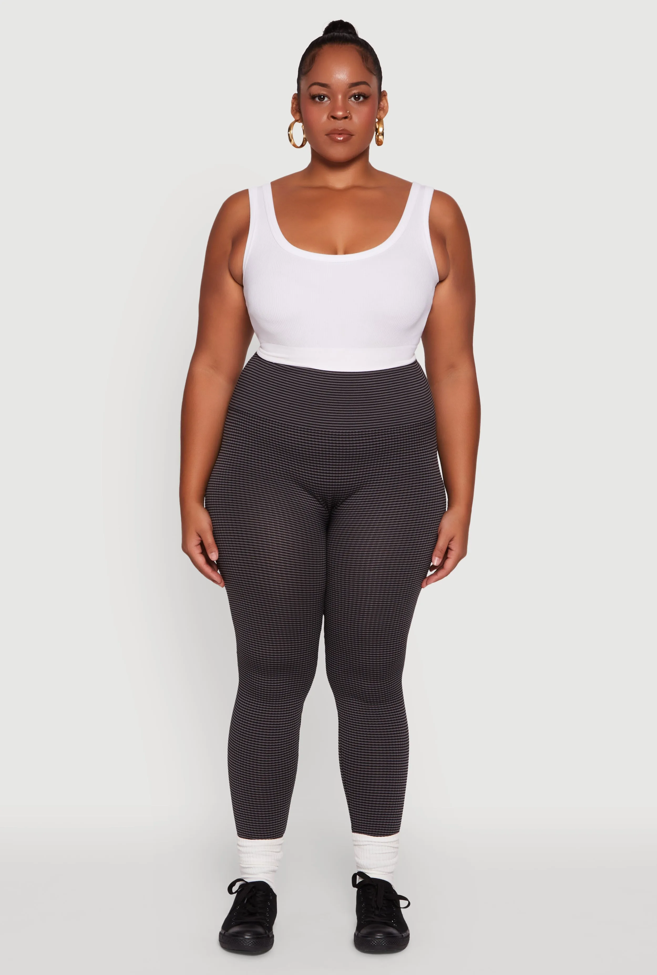 Plus Size Shadow Striped Seamless Fleece Lined Leggings sold by Rainbow product image thumbnail 2