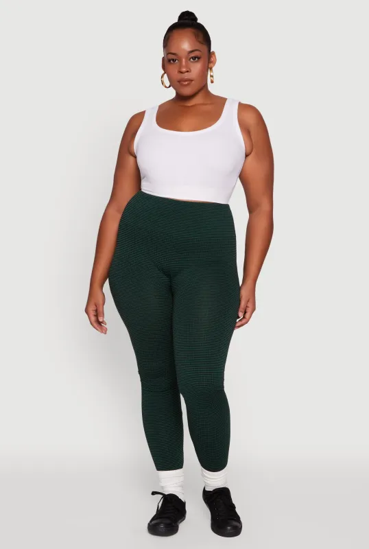 Plus Size Shadow Striped Seamless Fleece Lined Leggings sold by Rainbow