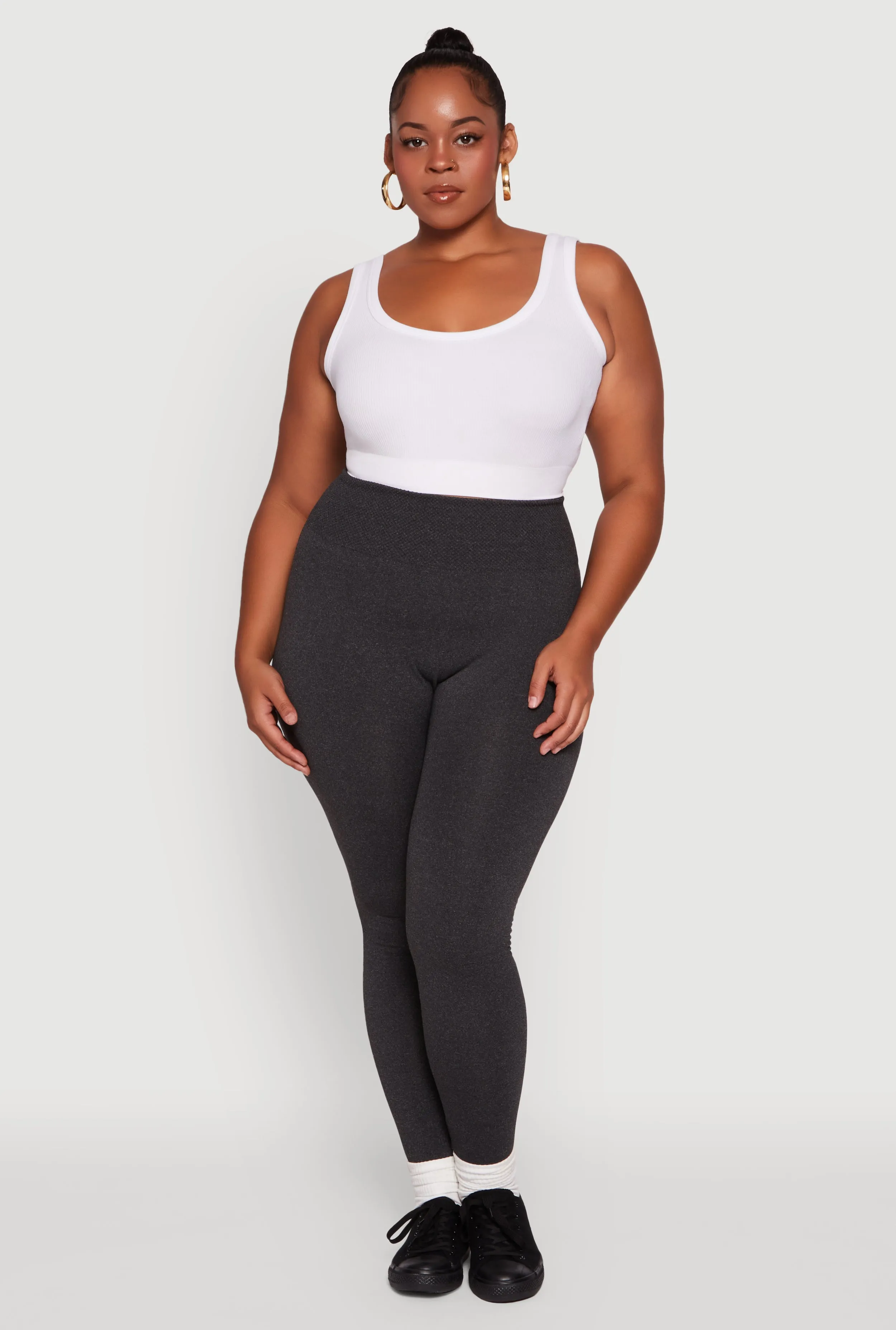 Plus Size Fleece Lined Leggings with Textured Waistband sold by Rainbow