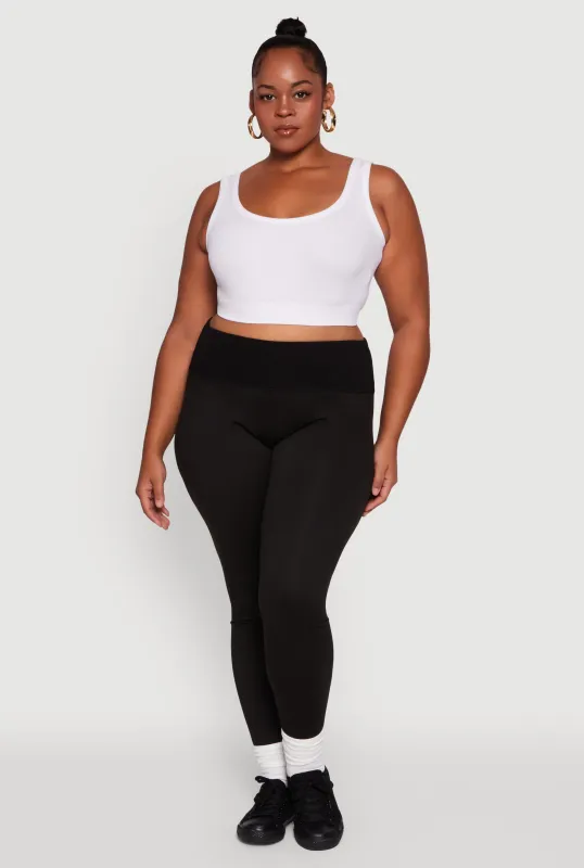 Plus Size Ribbed Knit High Waistband Leggings sold by Rainbow