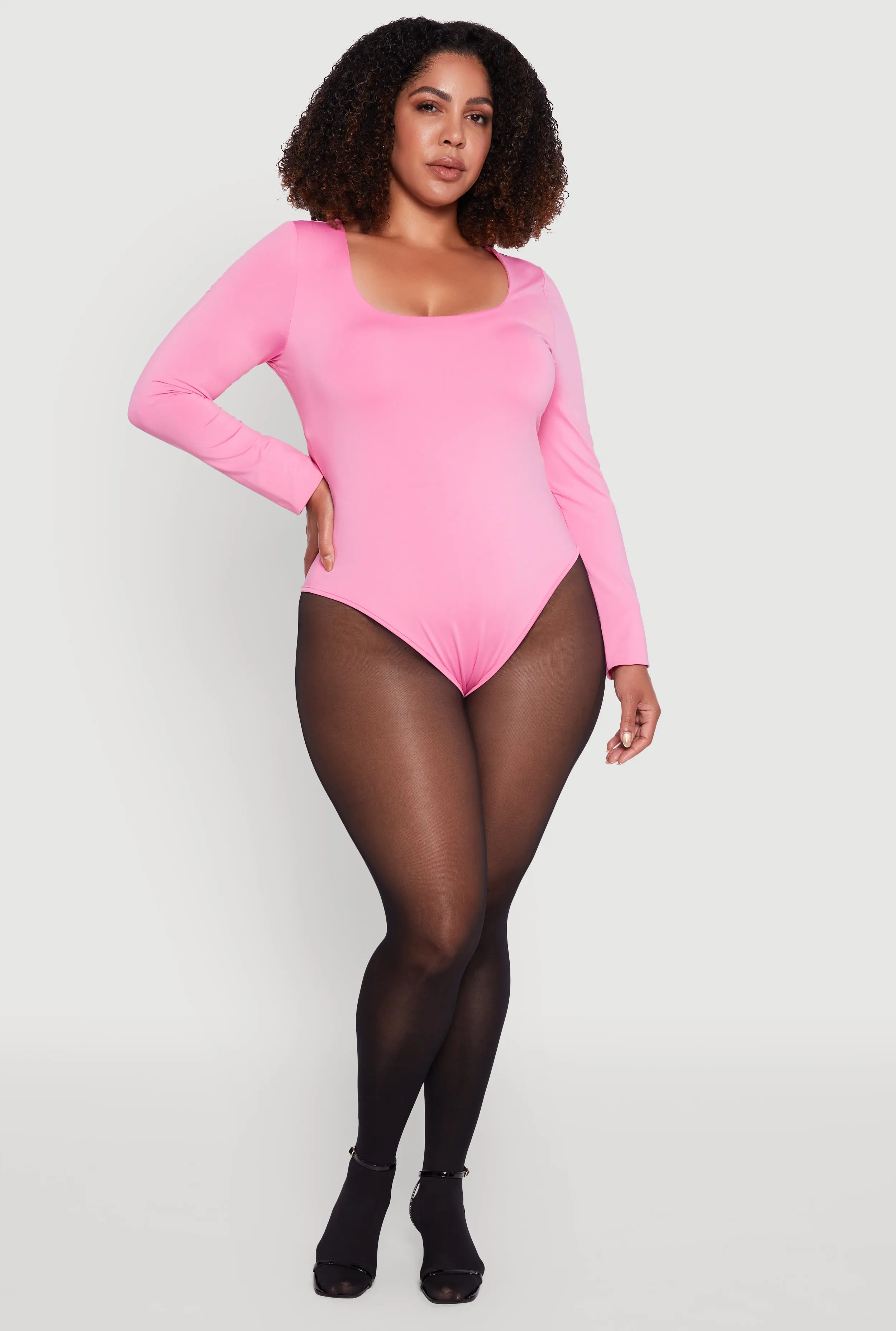 Plus Size Solid Scoop Neck Long Sleeve Bodysuit sold by Rainbow