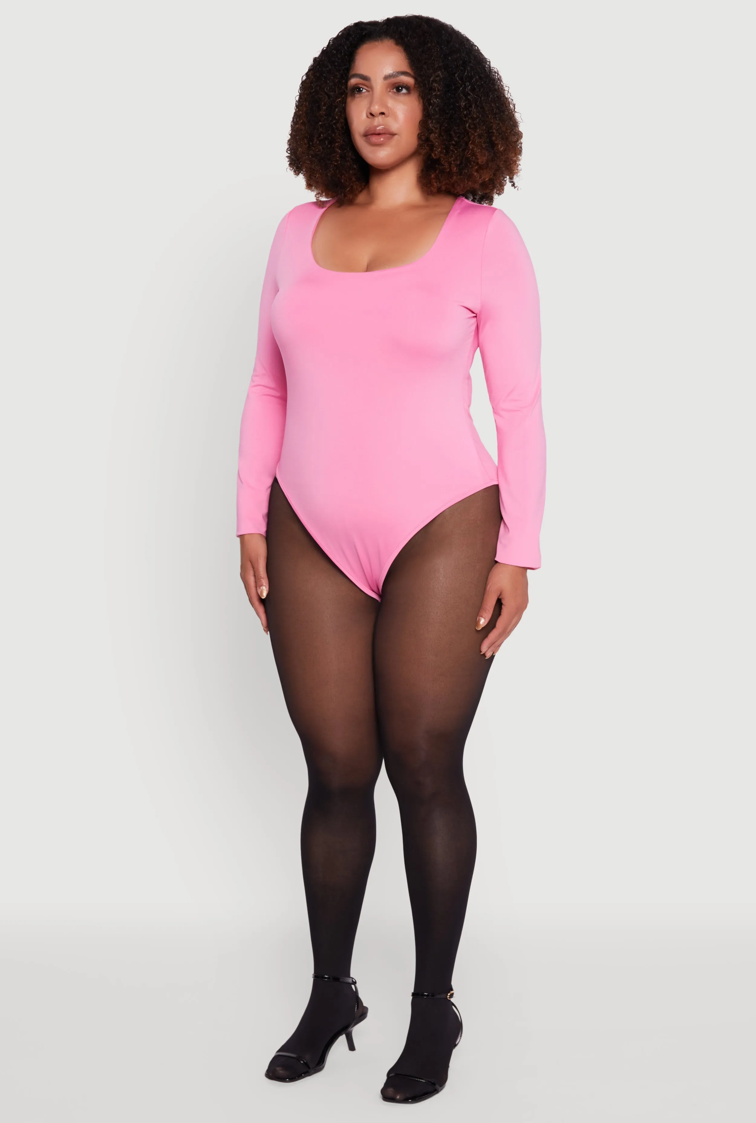 Plus Size Solid Scoop Neck Long Sleeve Bodysuit sold by Rainbow product image thumbnail 5