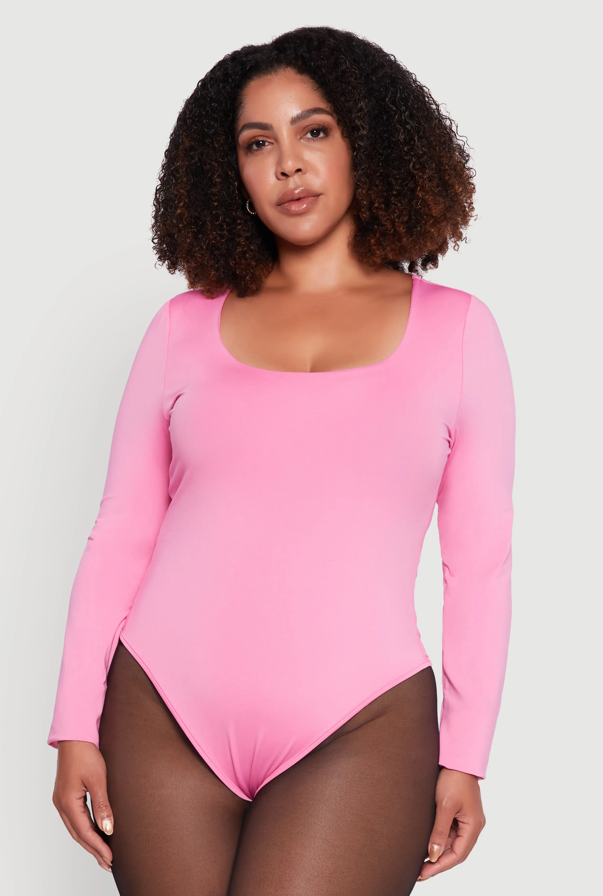 Plus Size Solid Scoop Neck Long Sleeve Bodysuit sold by Rainbow product image thumbnail 2
