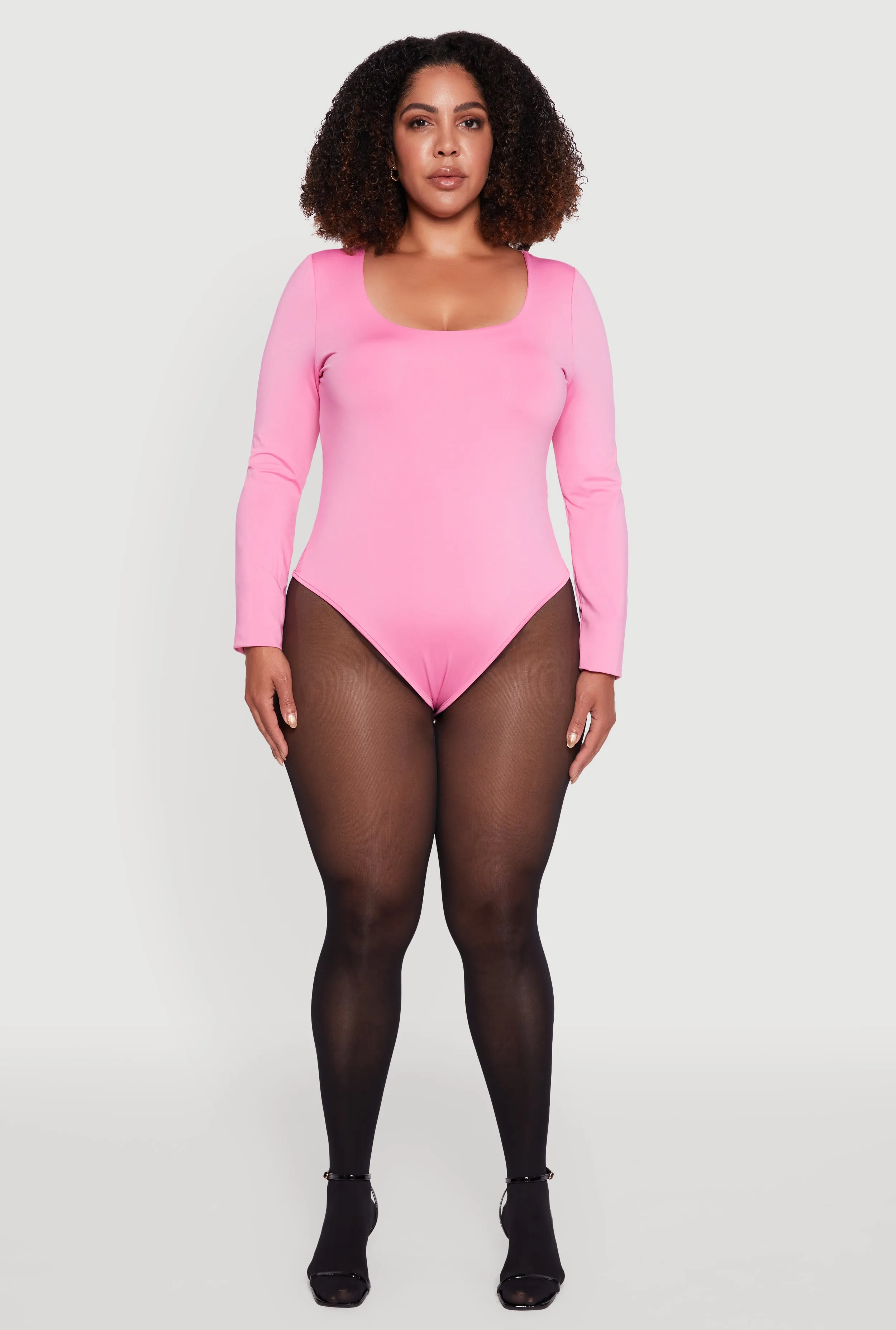 Plus Size Solid Scoop Neck Long Sleeve Bodysuit sold by Rainbow product image thumbnail 3